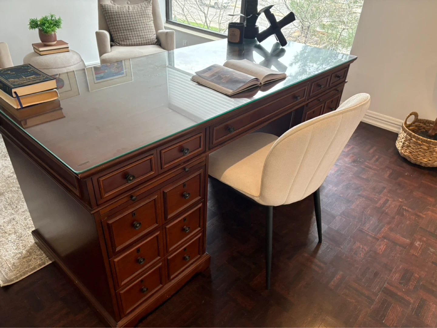 Wooden Desk with Glass Top