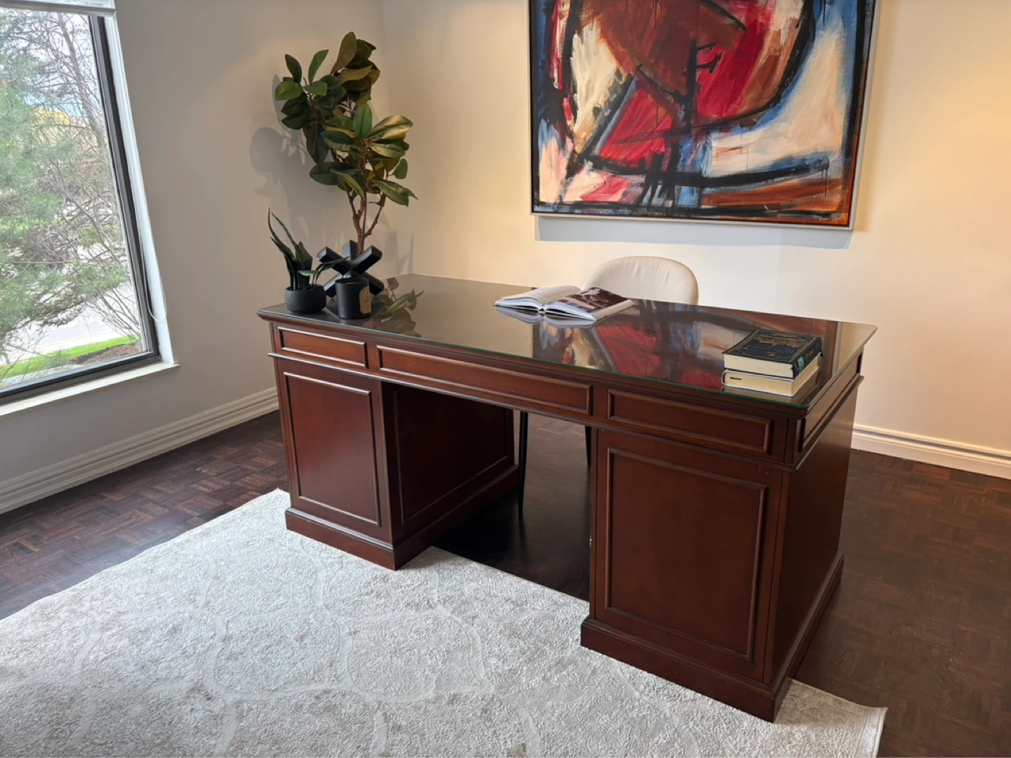 Wooden Desk with Glass Top - photo 2