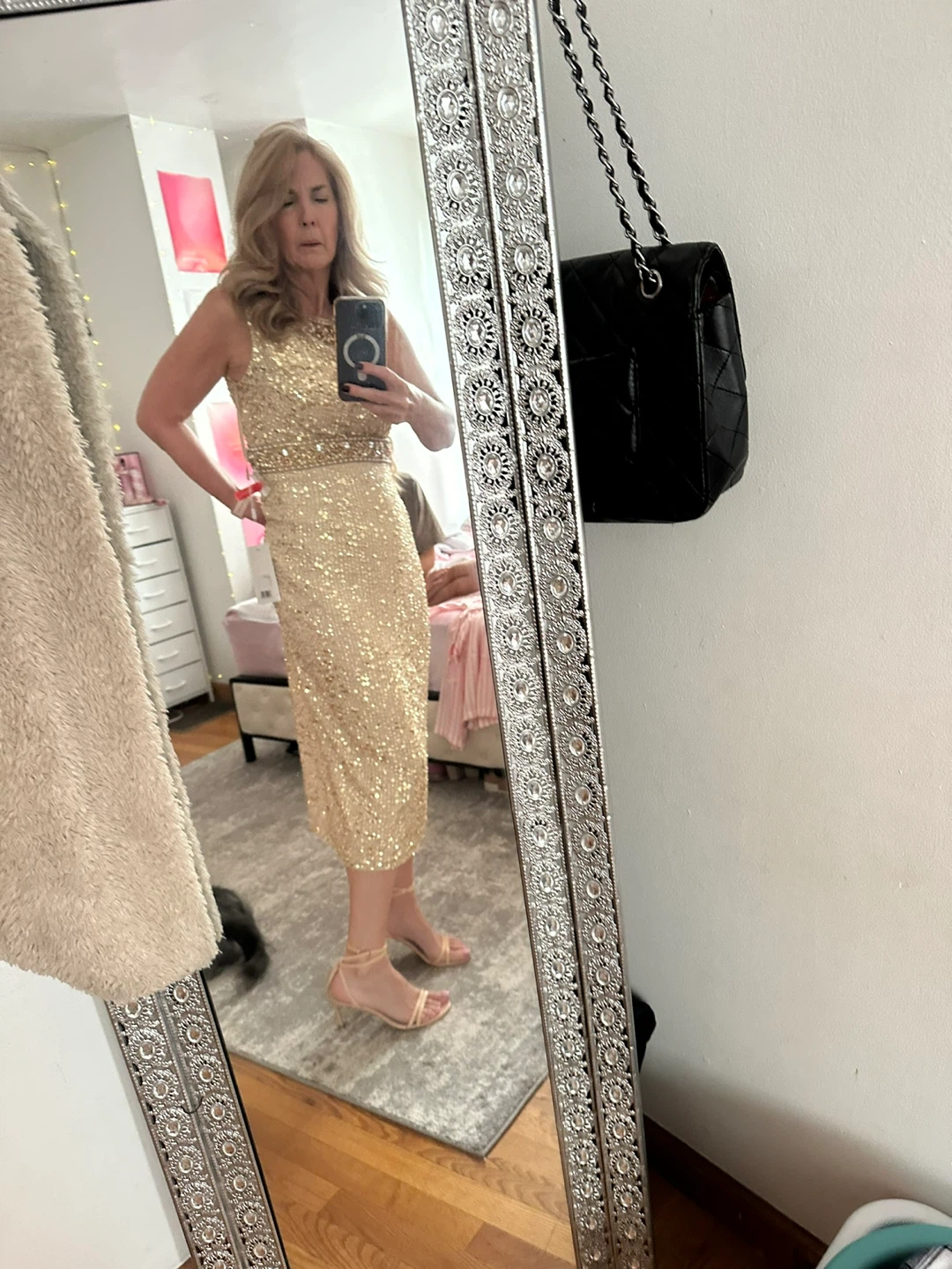 Women's Gold Beaded Sequin Sleeveless Dress - photo 4