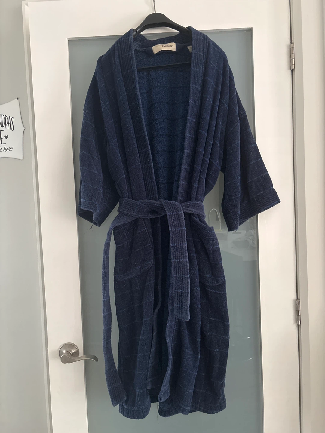 Hanro Navy Blue Plaid Robe
