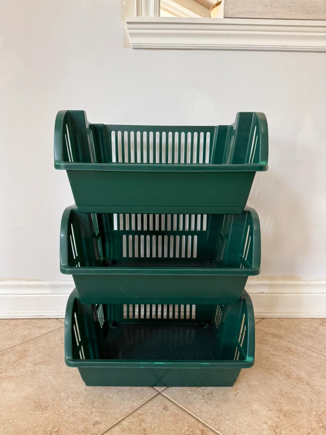 Set of 3 Extra Large Green Stacking Storage Bins