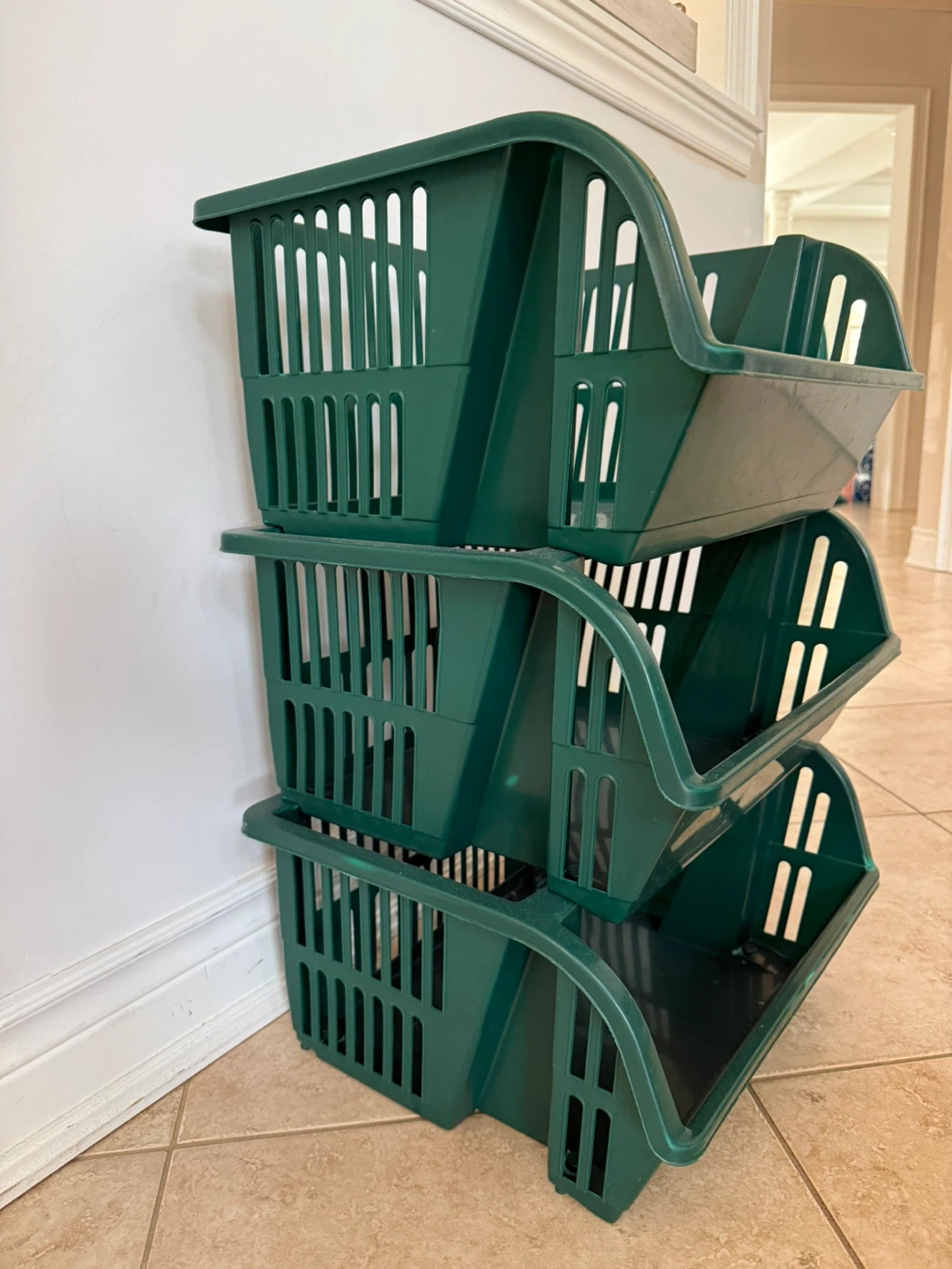 Set of 3 Extra Large Green Stacking Storage Bins - photo 3
