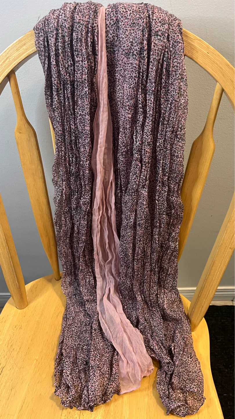 Sheer Leopard Print Scarf with Pink Accent