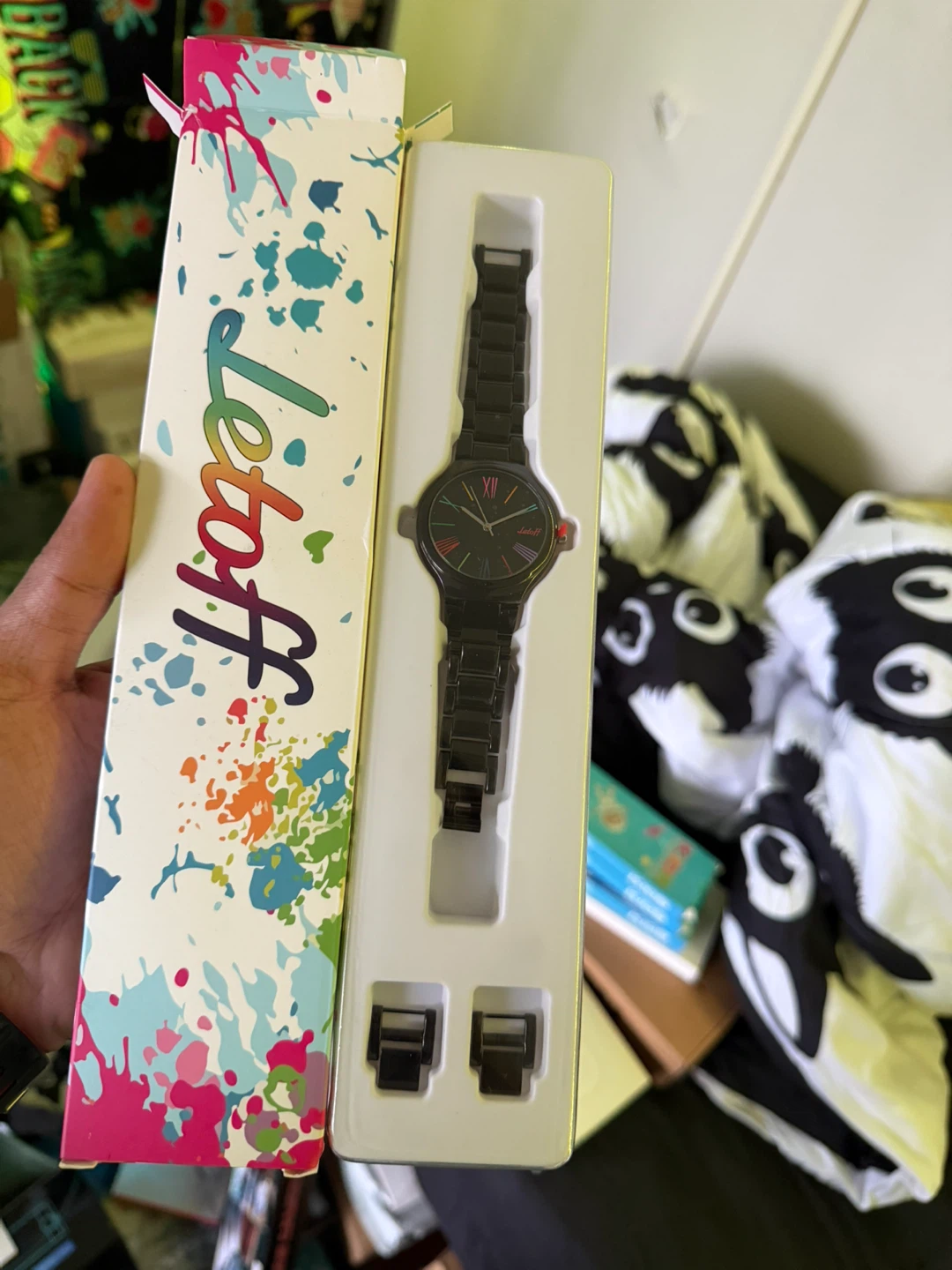 Letoff Women's Black Watch with Colourful Roman Numerals