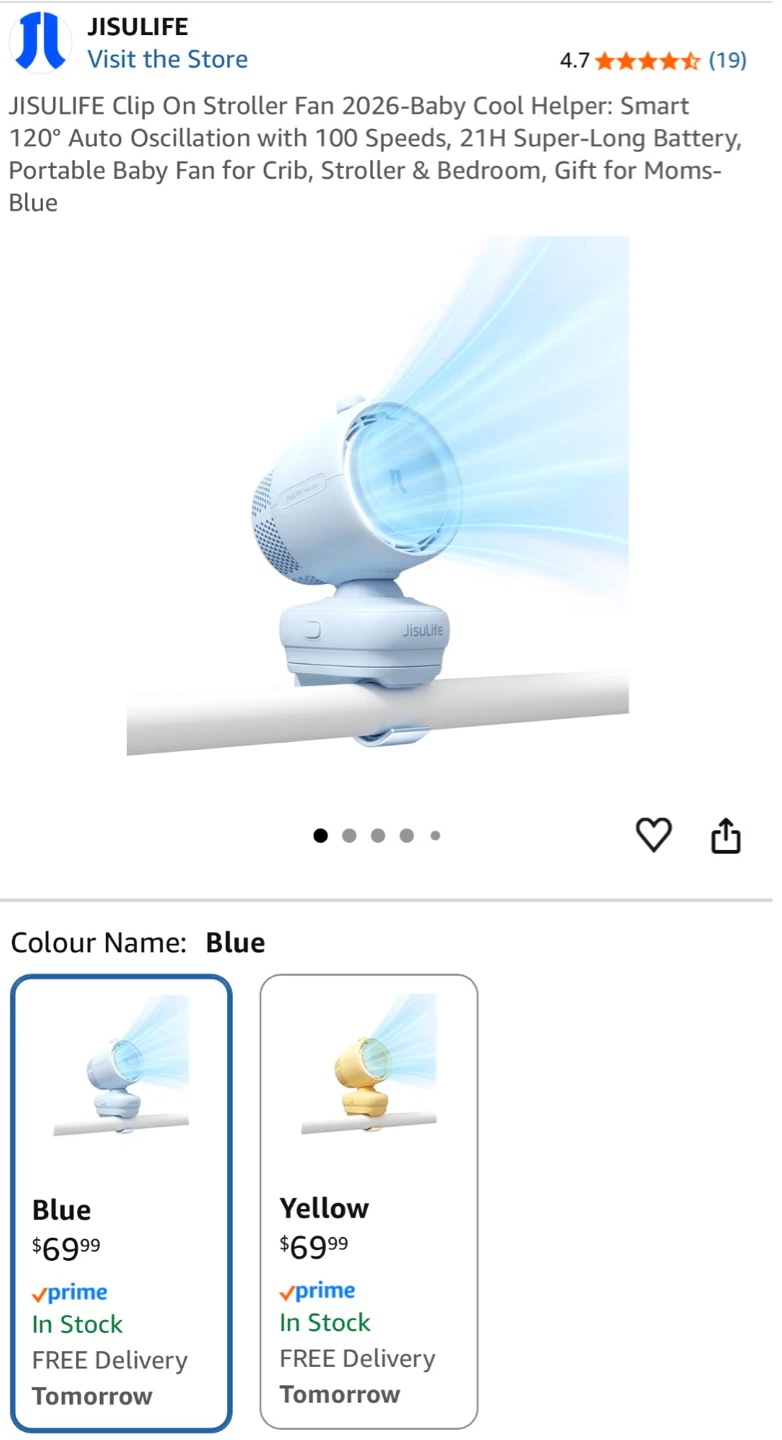 JISULIFE Stroller Fan 3 - Blue - photo 2