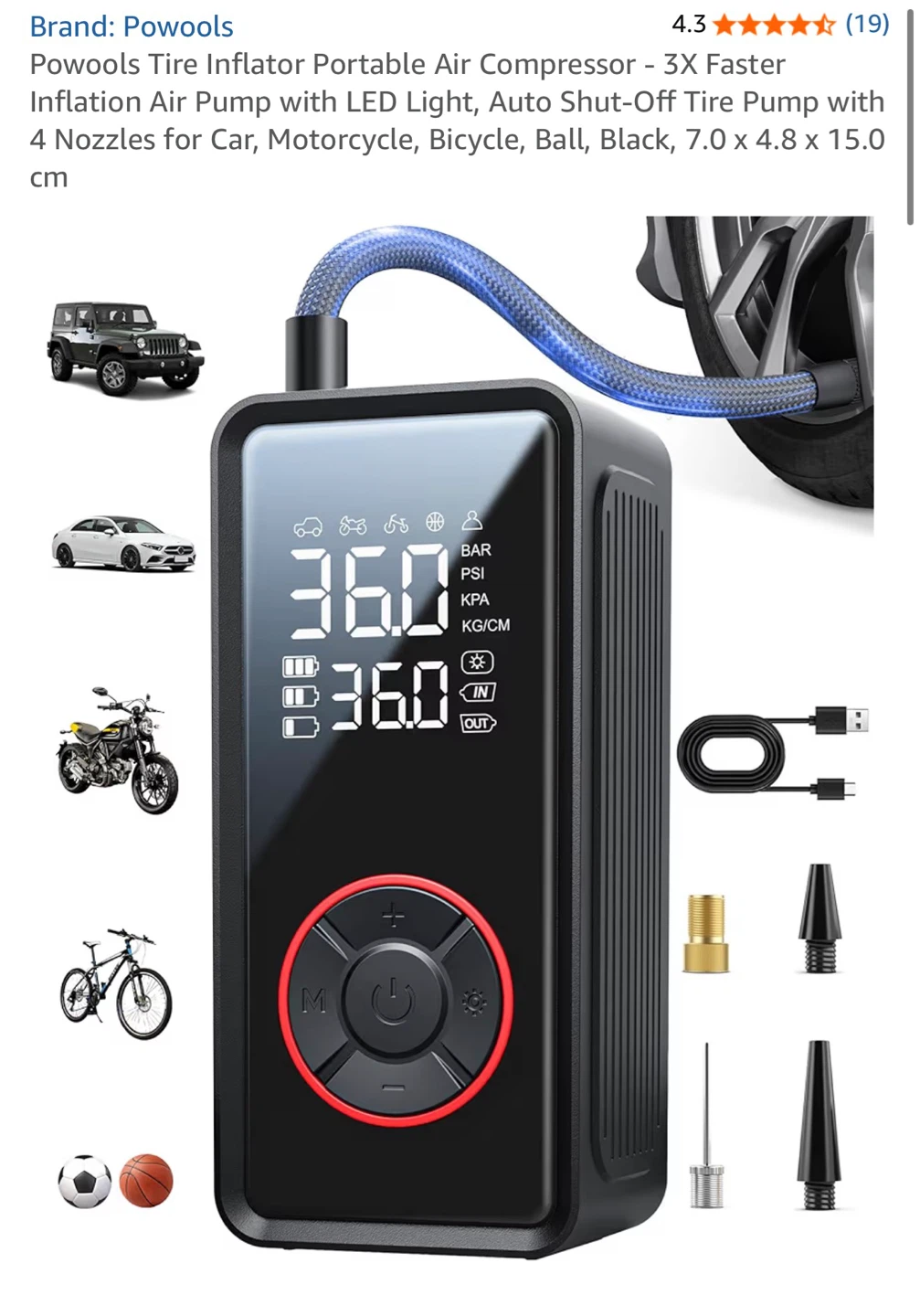Powools Cordless Tire Inflator Portable Air Compressor - photo 2