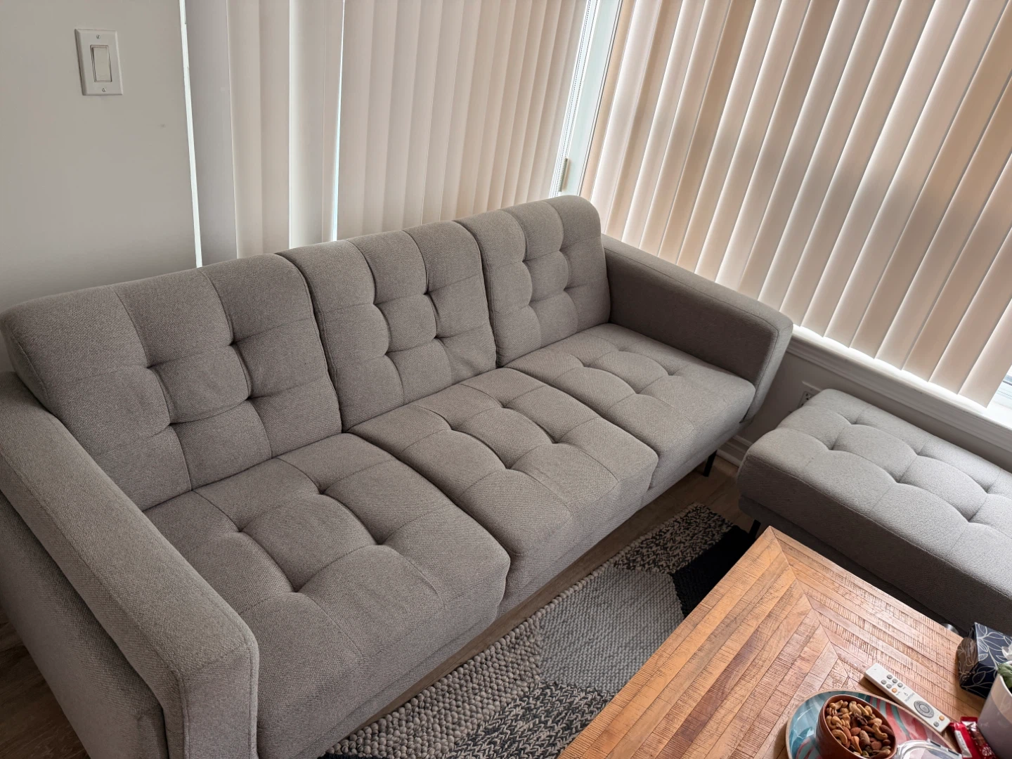 Grey Tufted Sofa and Ottoman