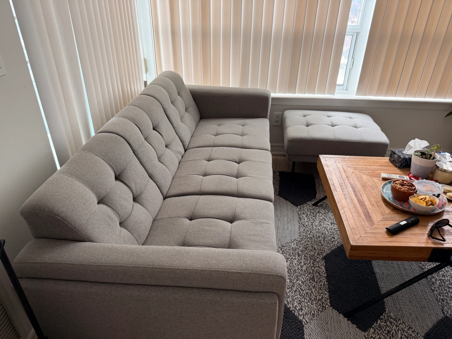 Grey Tufted Sofa and Ottoman - photo 3