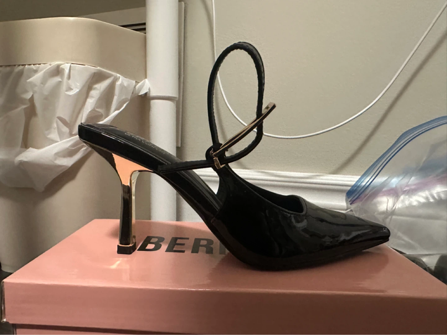 Bernice Black Patent Slingback Heels