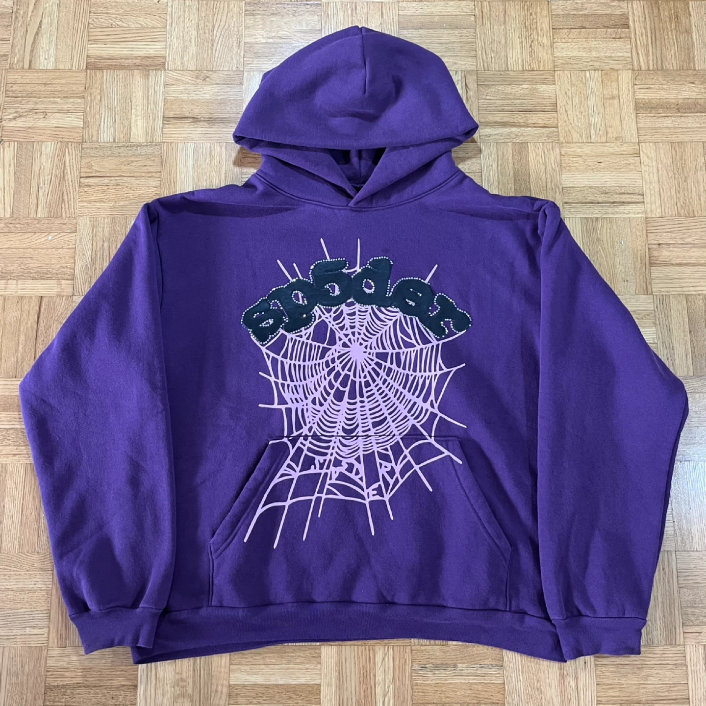 Sp5der Worldwide Web Grape Hoodie Men's Size Medium