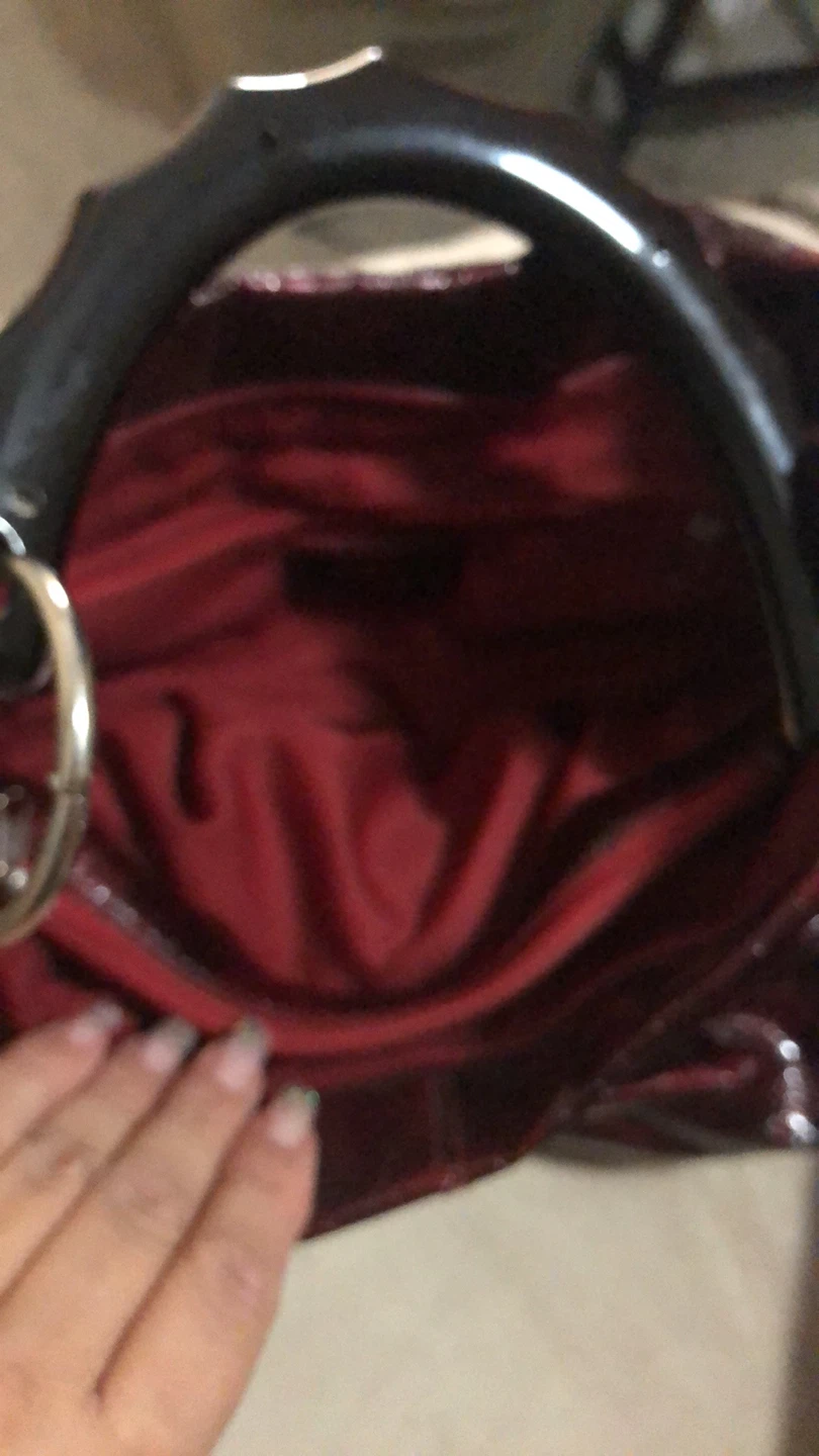 Shiny Red Ruched Handbag with Bamboo Handle - photo 3
