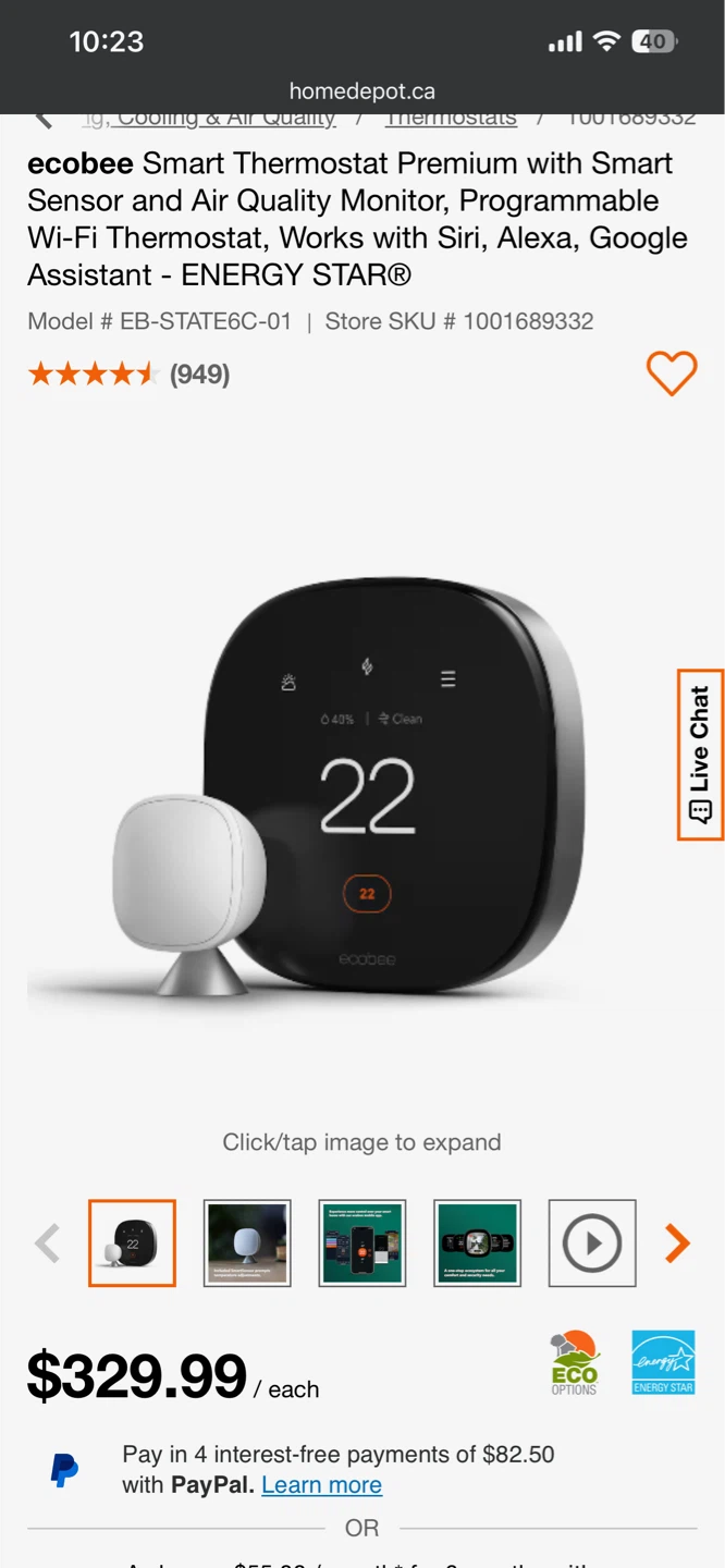 Ecobee Smart Thermostat Premium with Smart Sensor