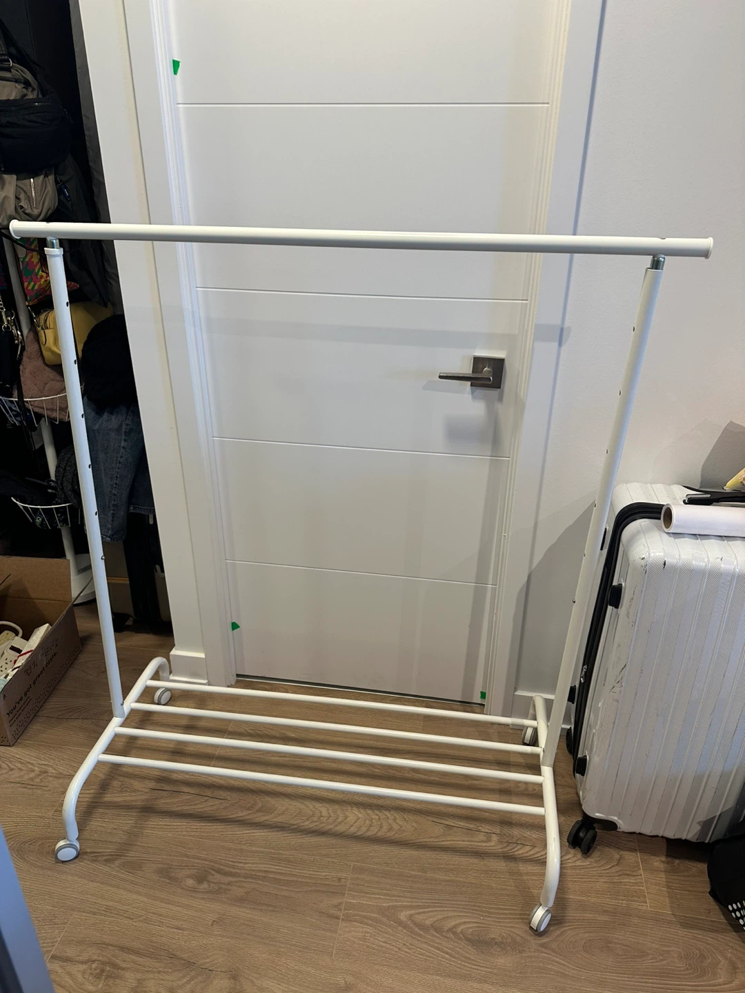 White Metal Garment Rack with Shelves