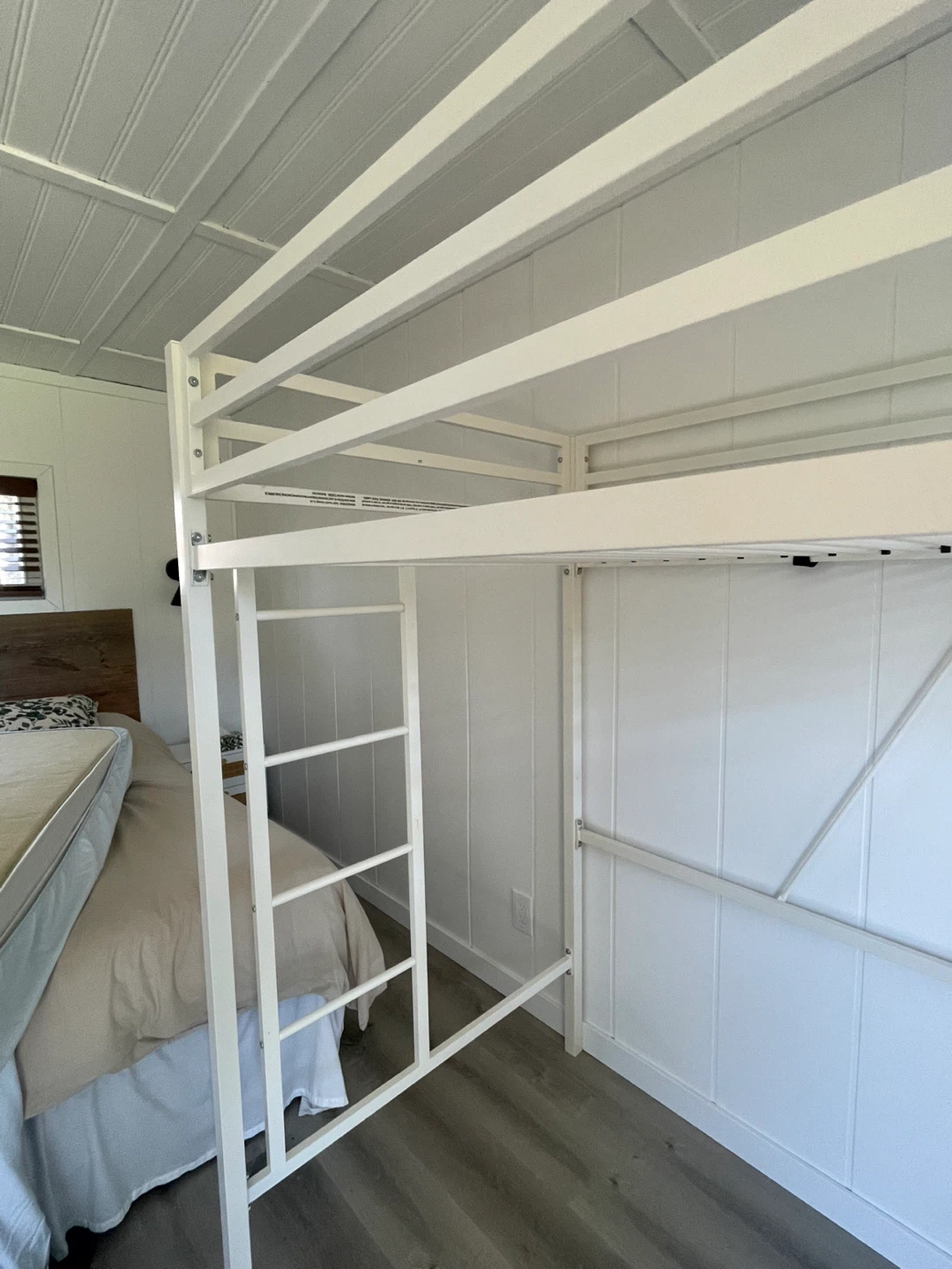 White Metal Loft Bed Frame with Ladder - photo 3