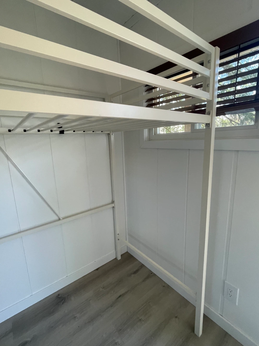 White Metal Loft Bed Frame with Ladder