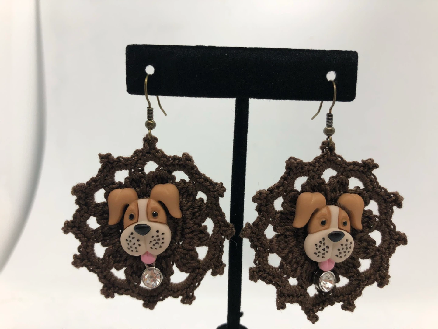 Handmade Crochet Dog Earrings with Charms