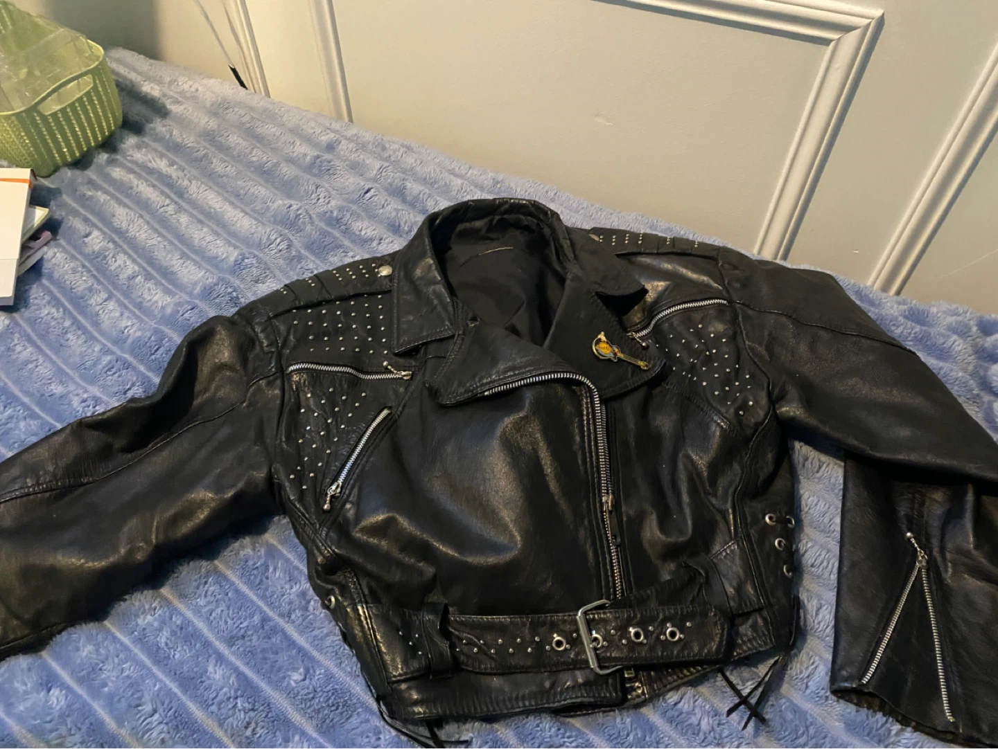 Black Leather Studded Motorcycle Jacket