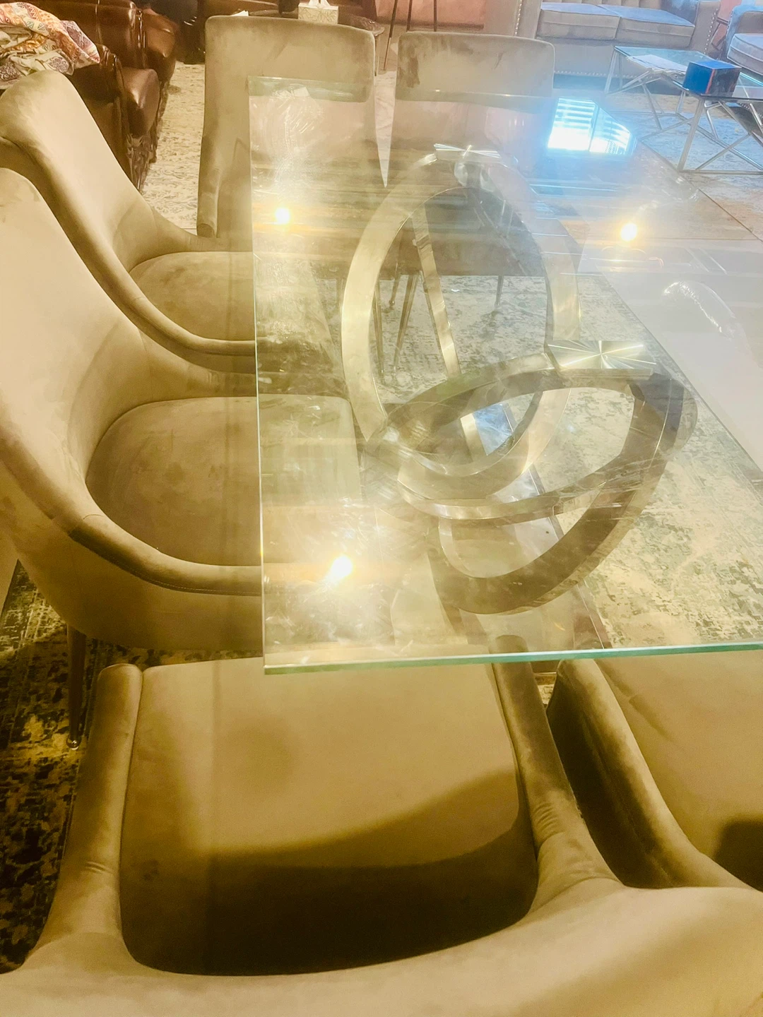 Glass Top Dining, Chrome Base with six designer chairs - photo 4