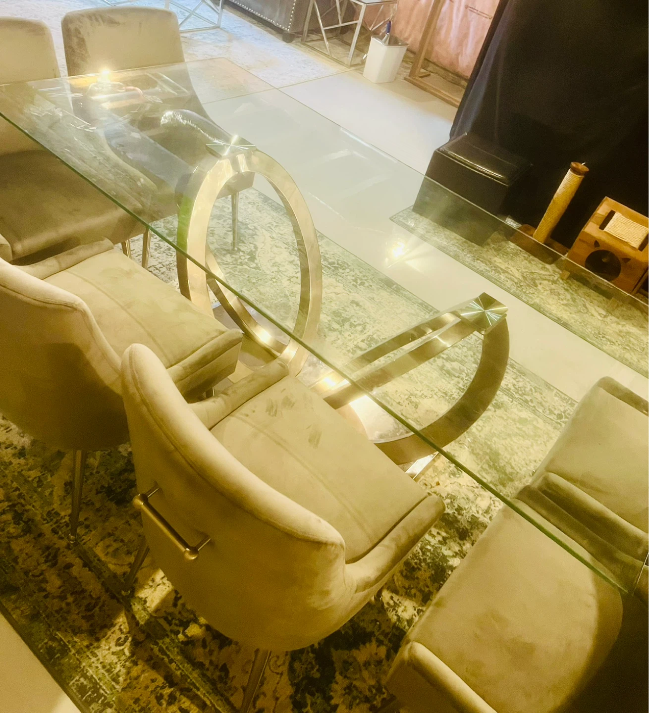 Glass Top Dining, Chrome Base with six designer chairs - photo 5
