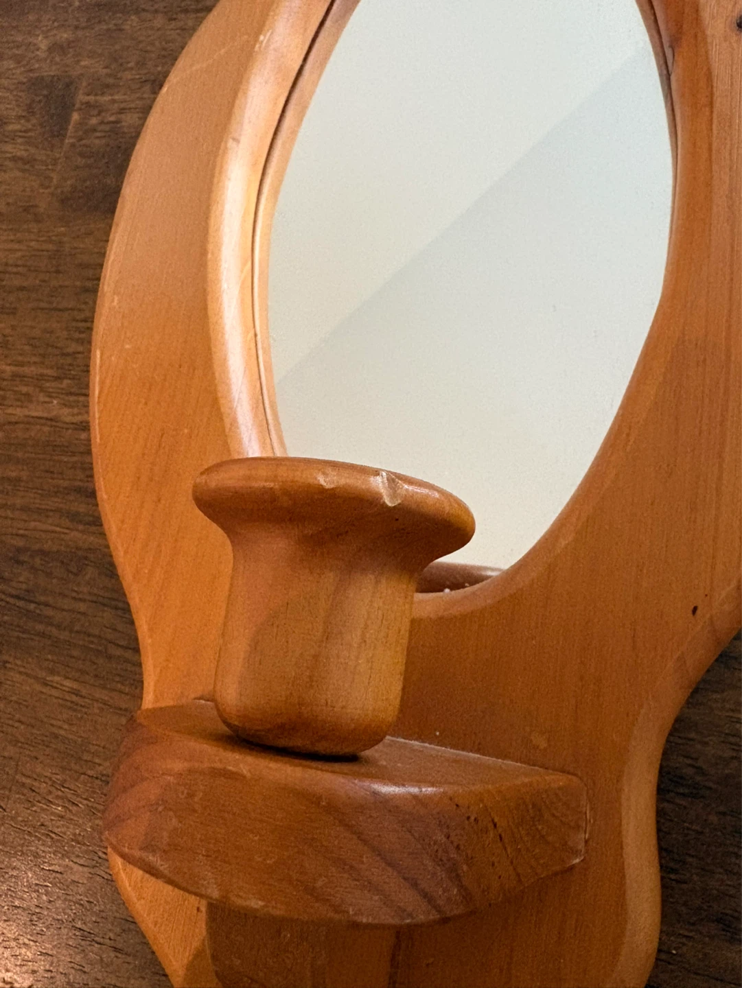 Wooden Wall Sconce with Mirror and Candle Holder - photo 3