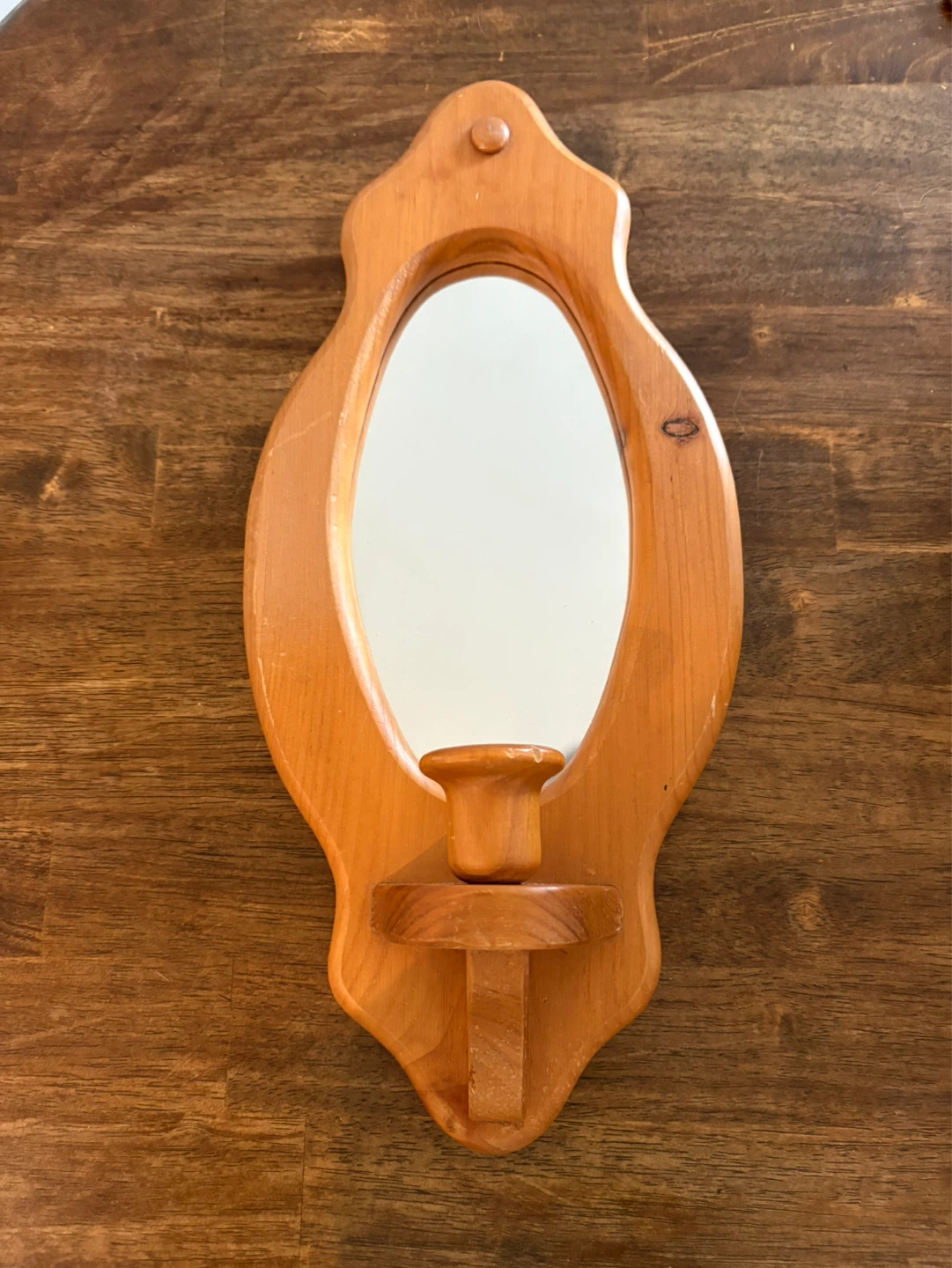 Wooden Wall Sconce with Mirror and Candle Holder