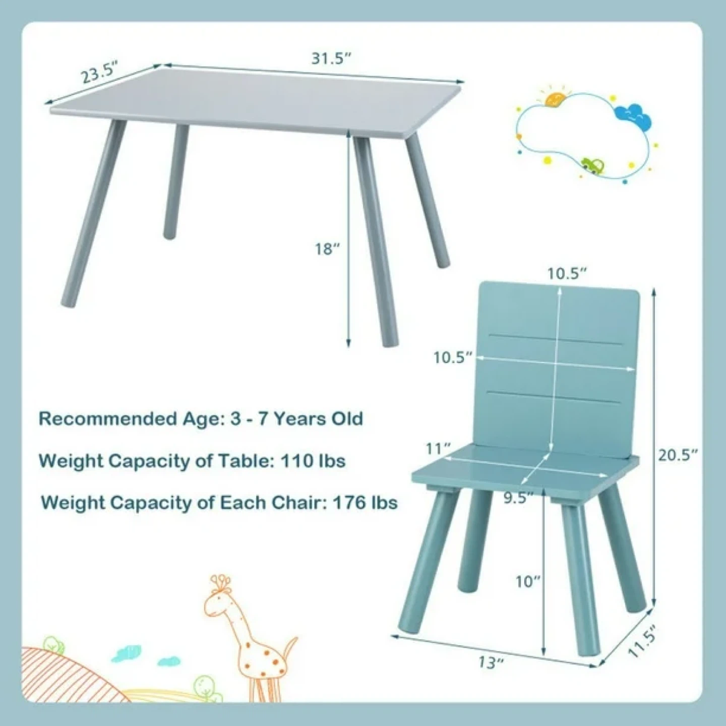 Kids Table and 4 Chairs Set - photo 4