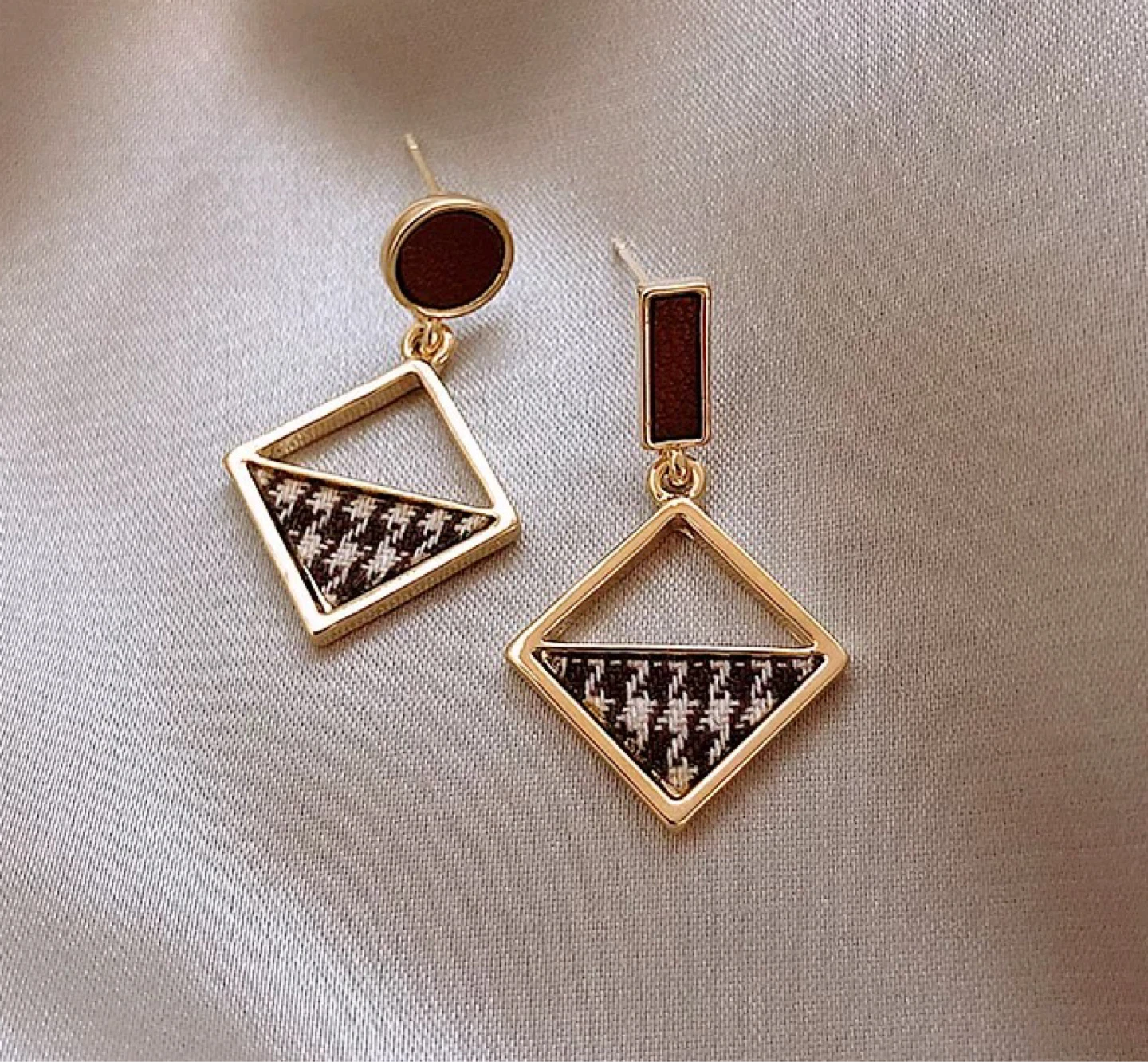 Geometric Drop Earrings - Gold Tone
