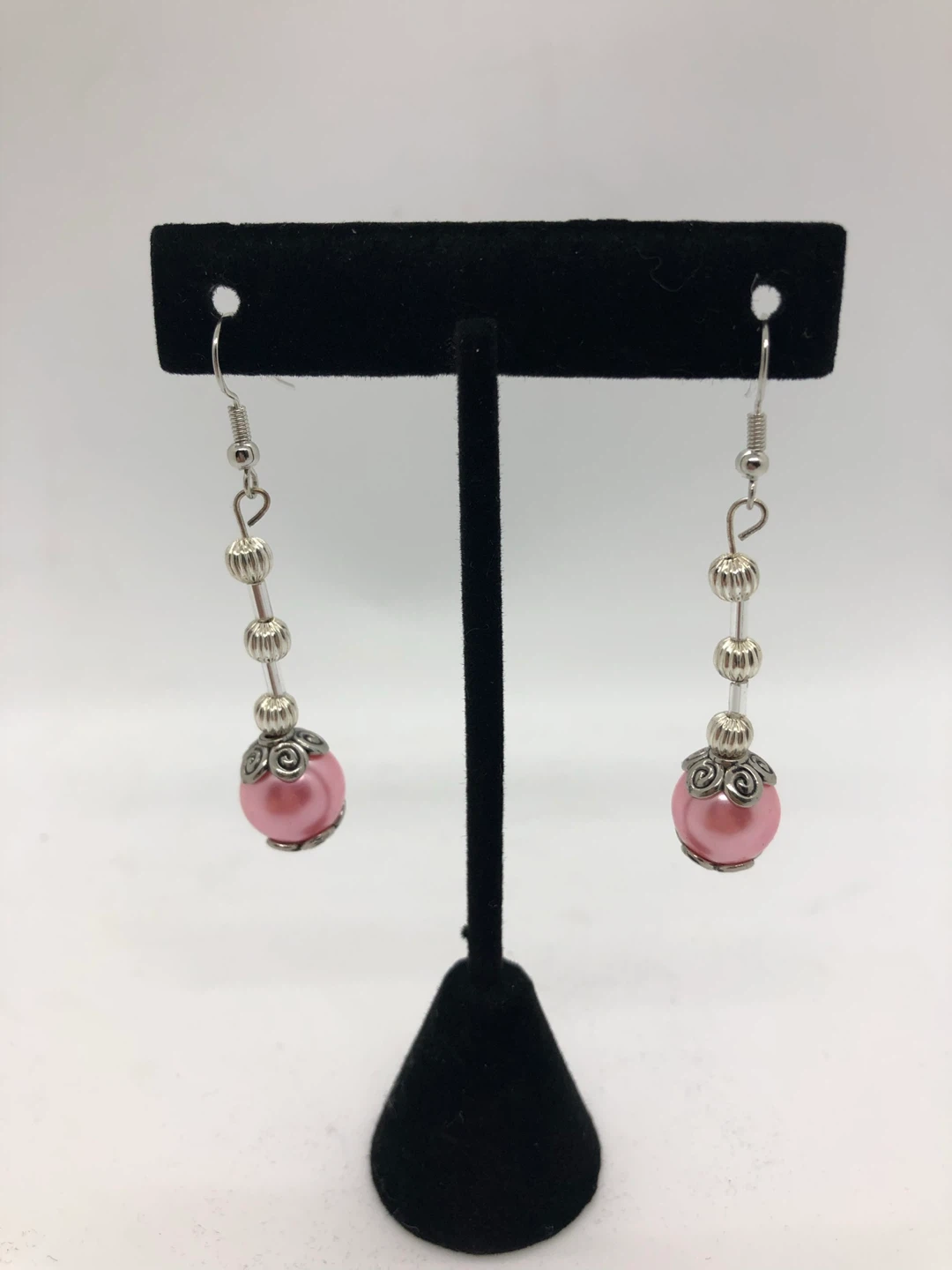Pink Beaded Dangle Earrings