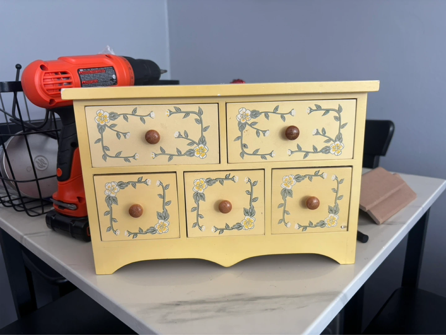 Yellow Floral 5-Drawer jewelry box small