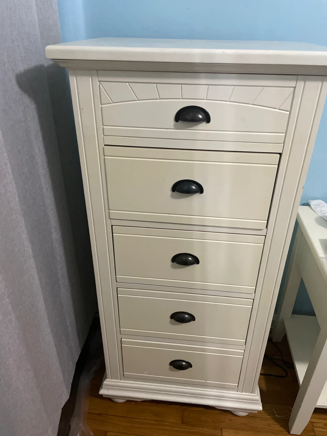 Cream 5-Drawer Tall Dresser with Mirror