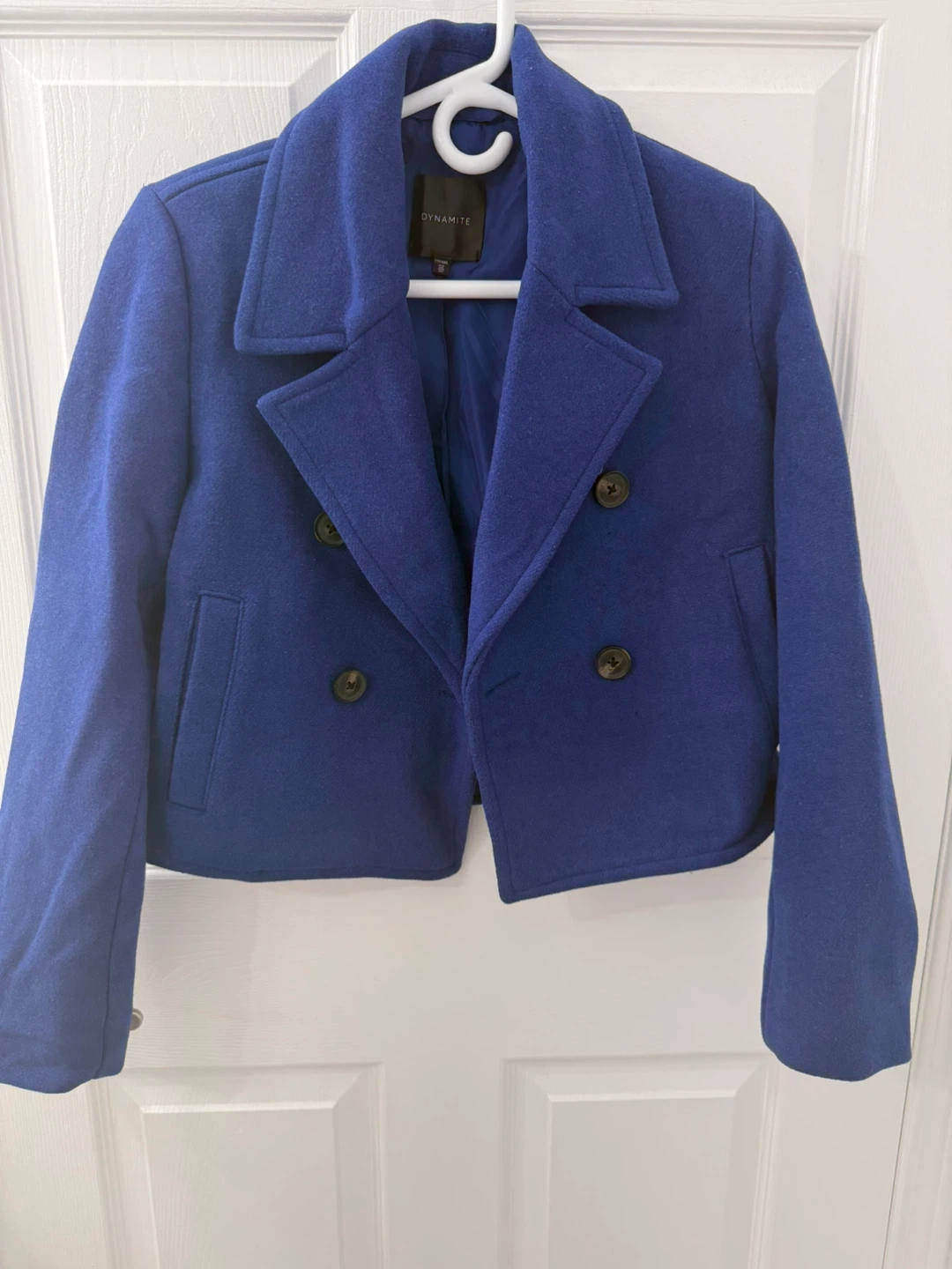 DYNAMITE Blue Double-Breasted Cropped Jacket