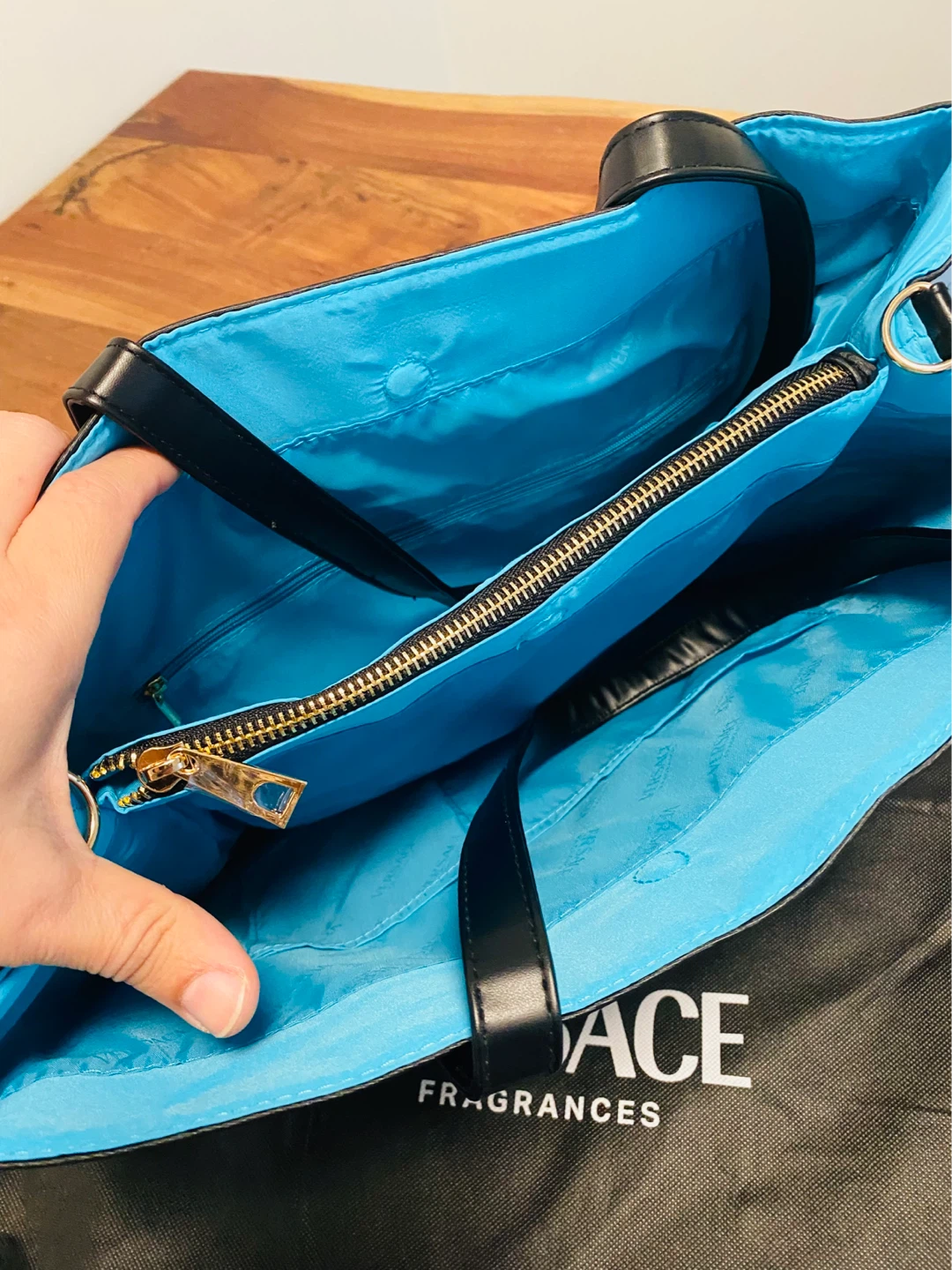New Versace Black Tote Bag with Blue Interior - photo 3