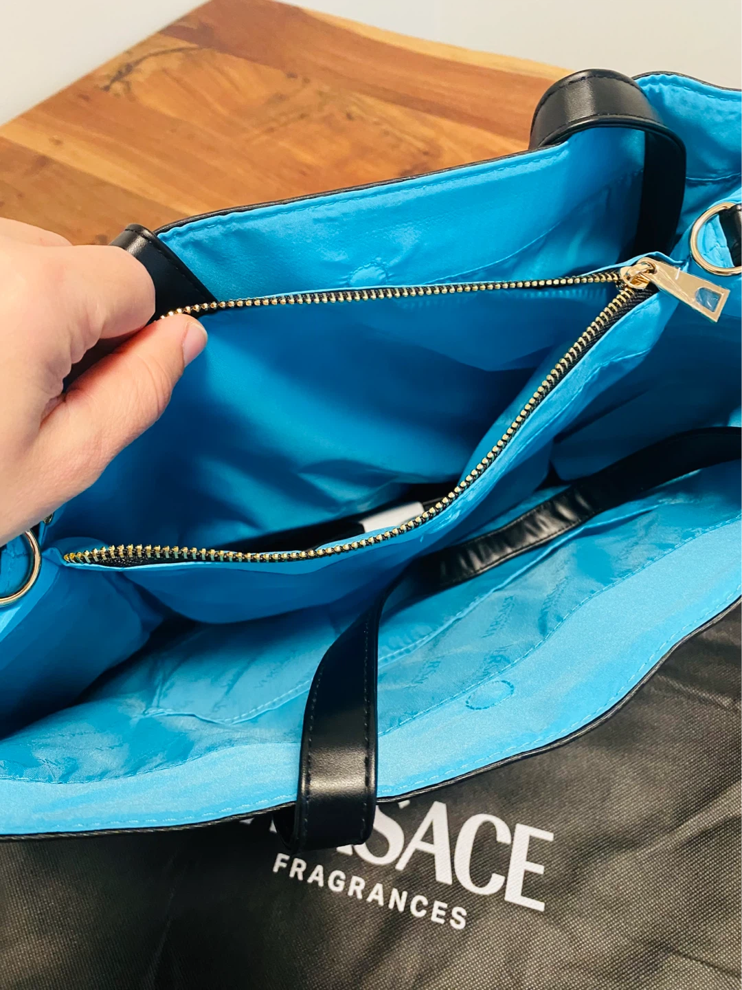 New Versace Black Tote Bag with Blue Interior - photo 4