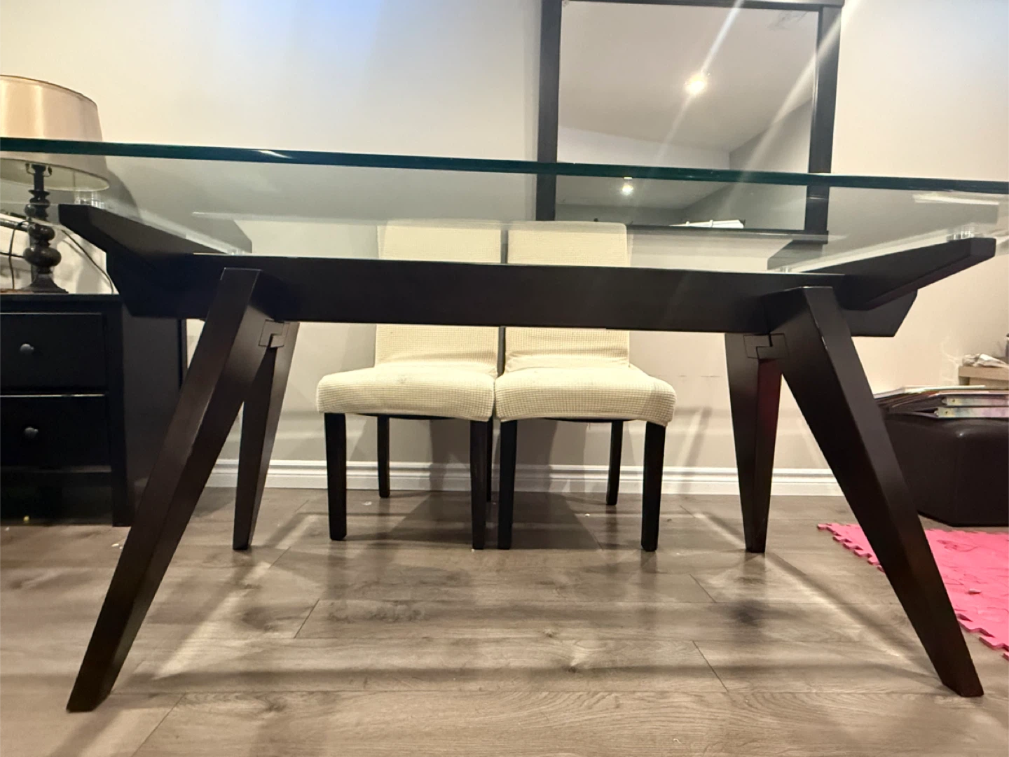 Glass Top Dining Table with Dark Wood Base - photo 2