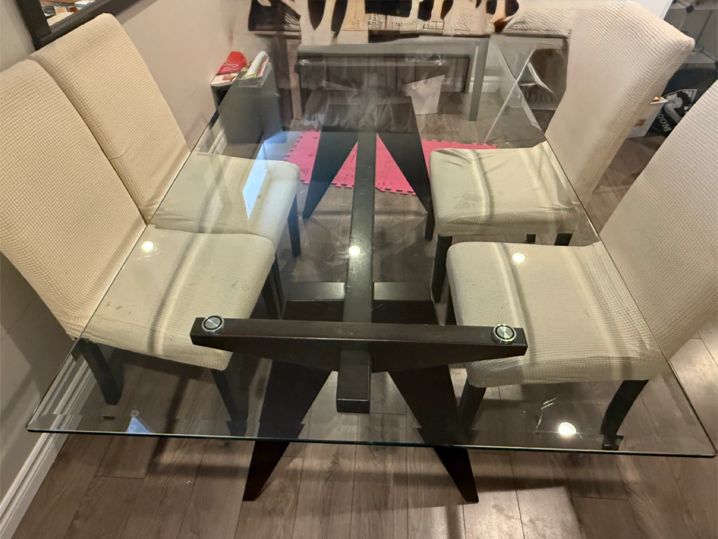 Glass Top Dining Table with Dark Wood Base - photo 4