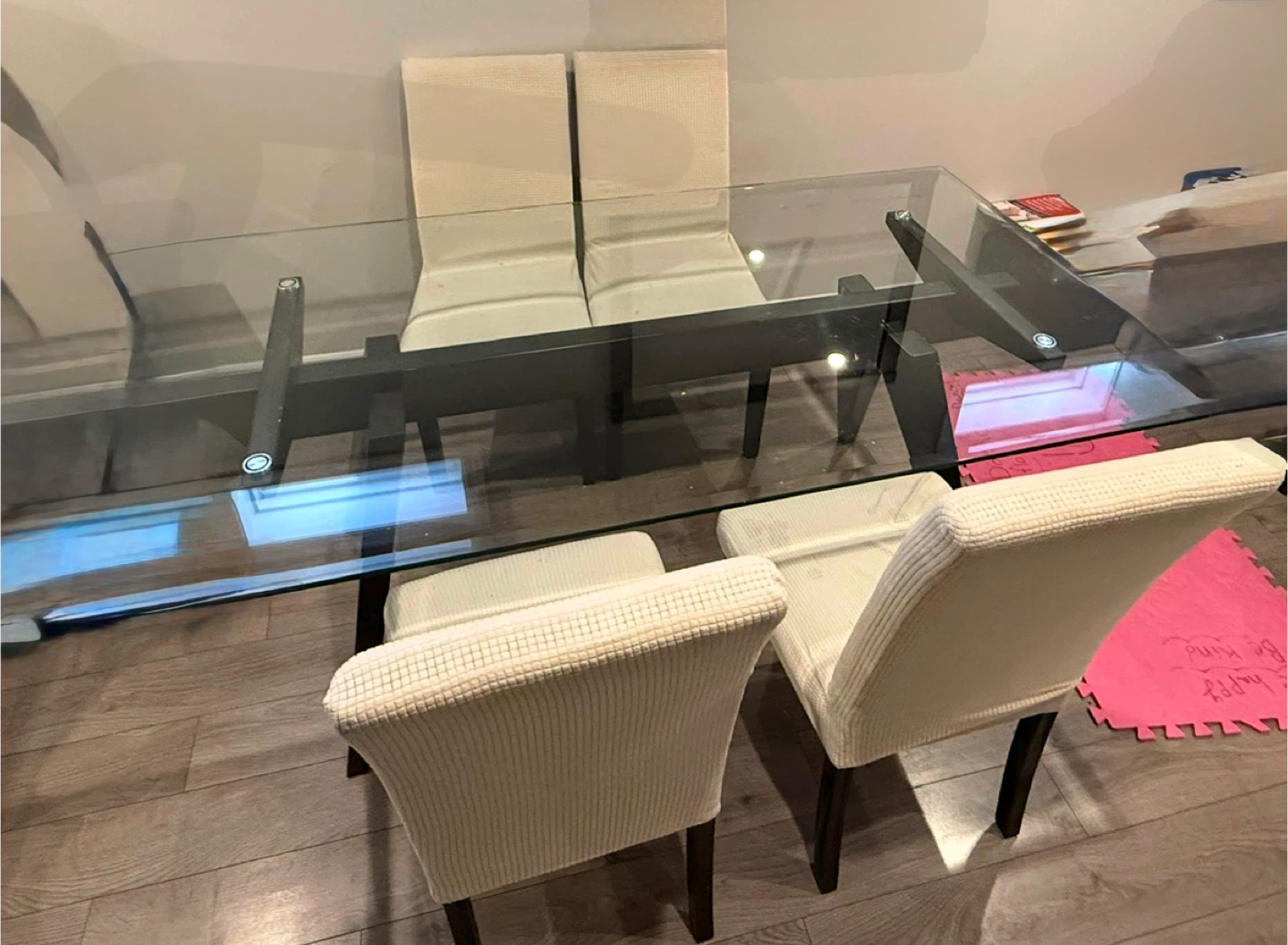 Glass Top Dining Table with Dark Wood Base - photo 5
