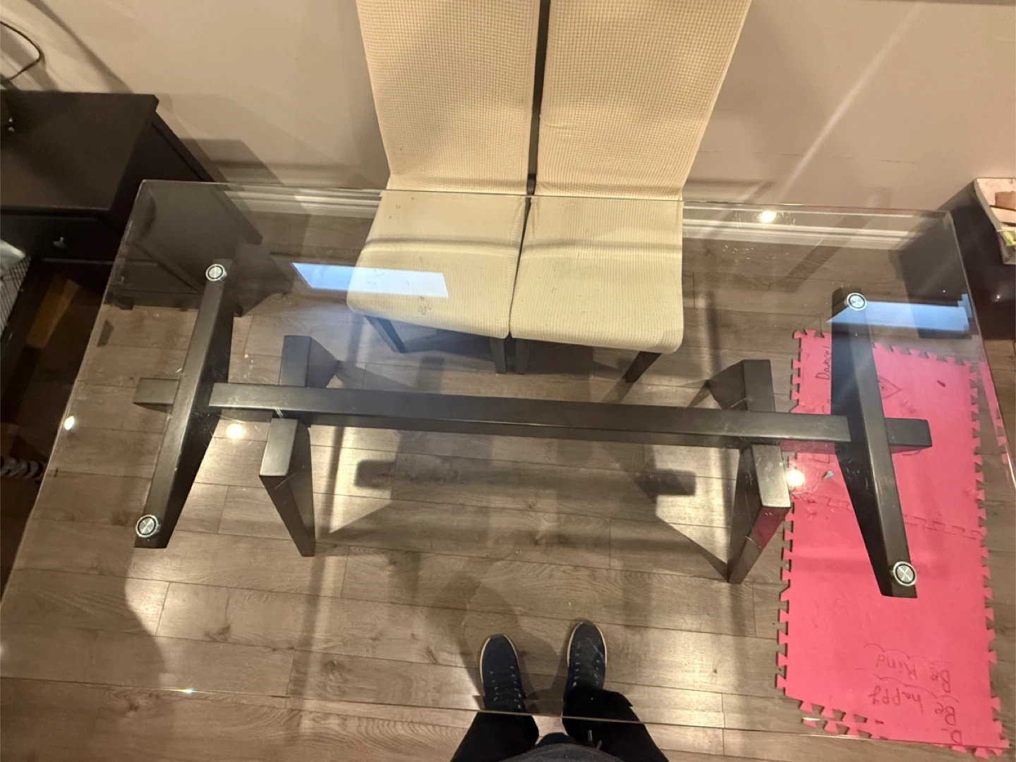 Glass Top Dining Table with Dark Wood Base