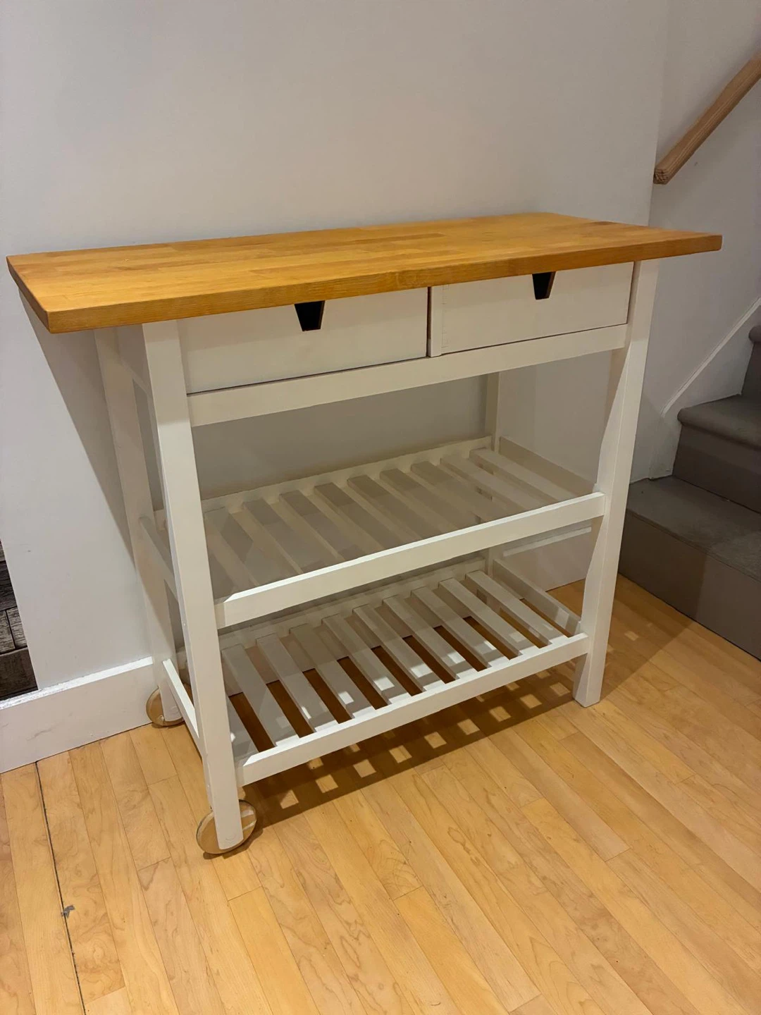 White Kitchen Cart with Wooden Top