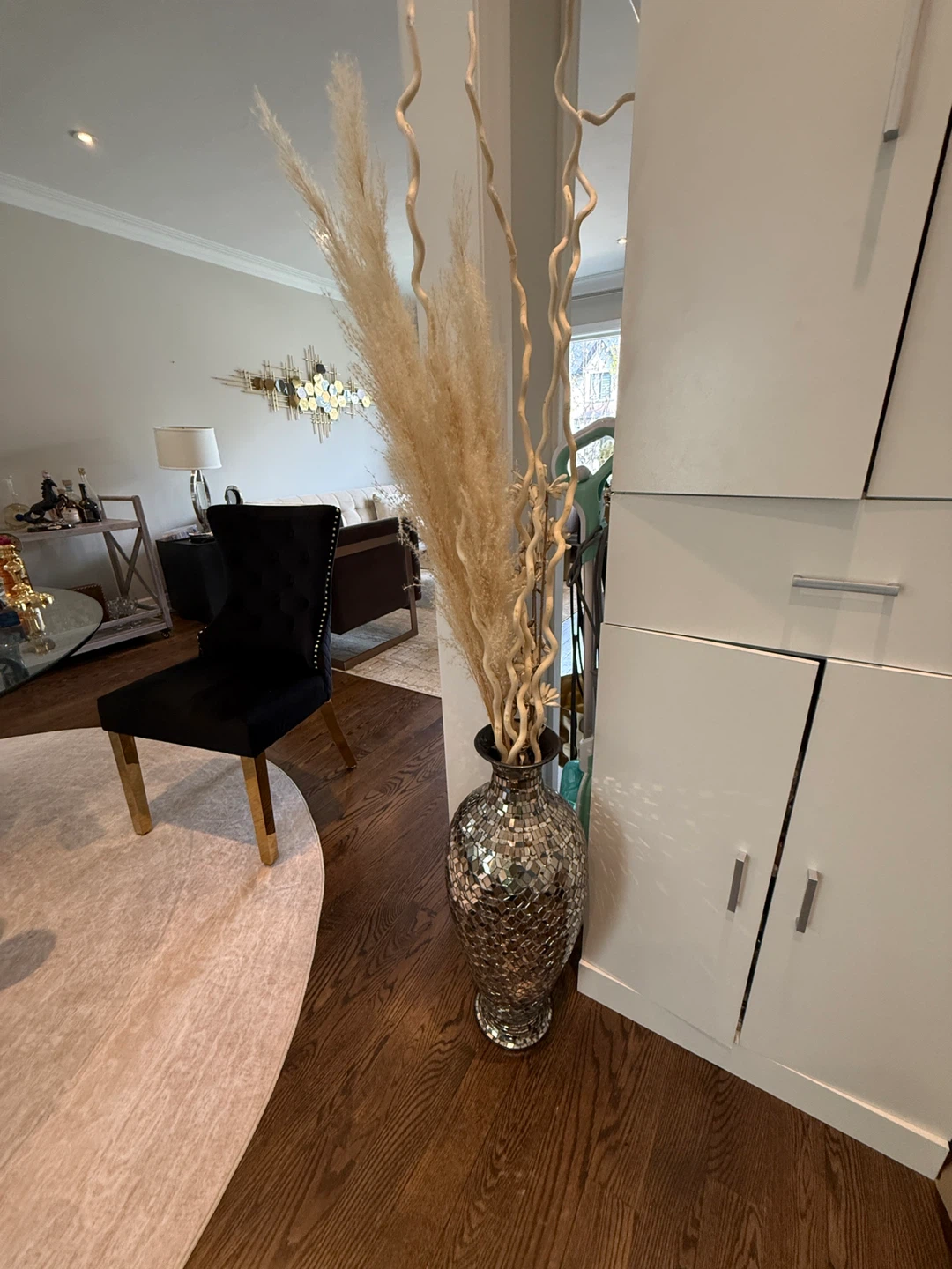 Mosaic Floor Vase with Decorative Branches