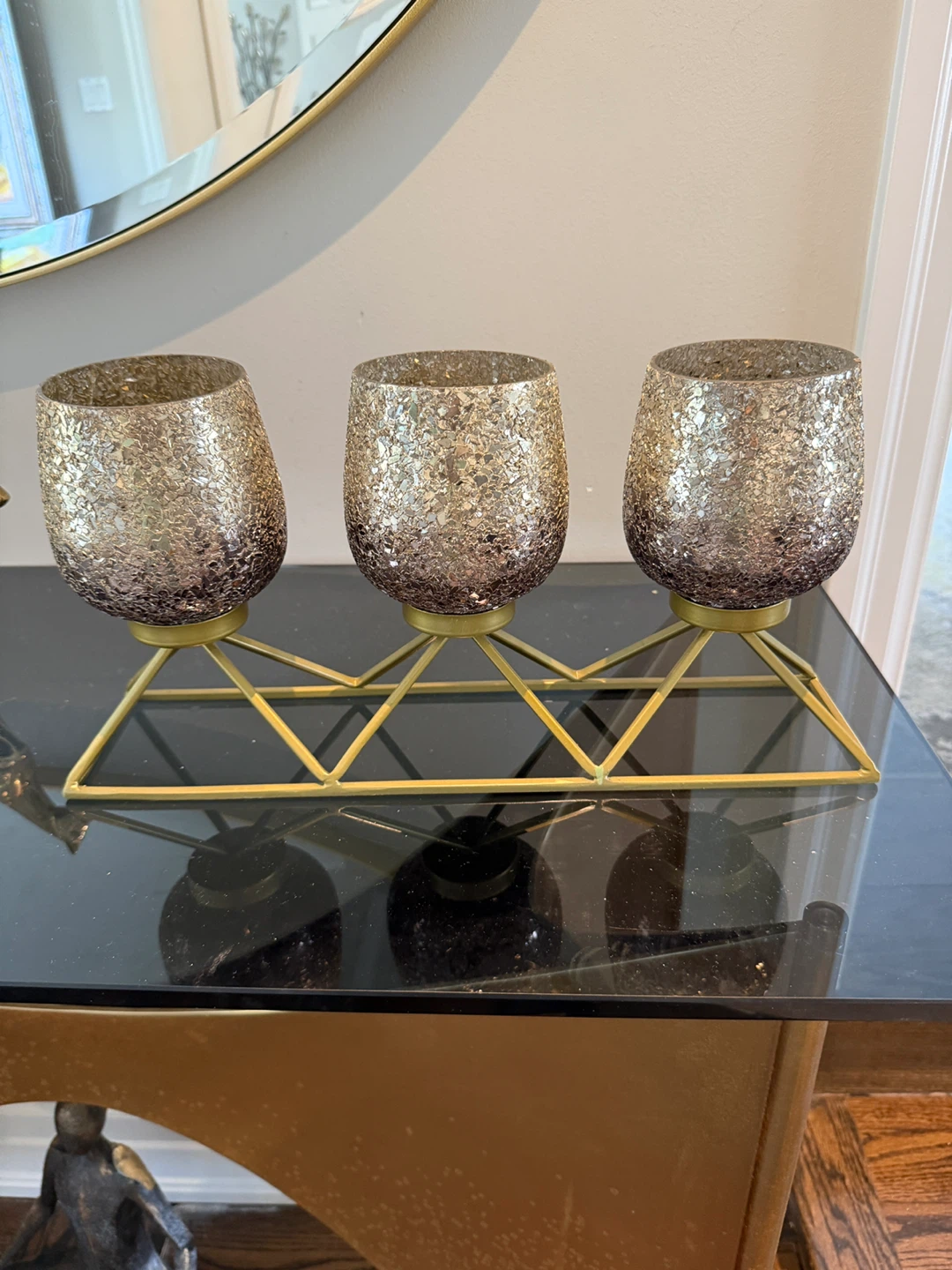 Set of 3 Glitter Votive Candle Holders with Gold Stand