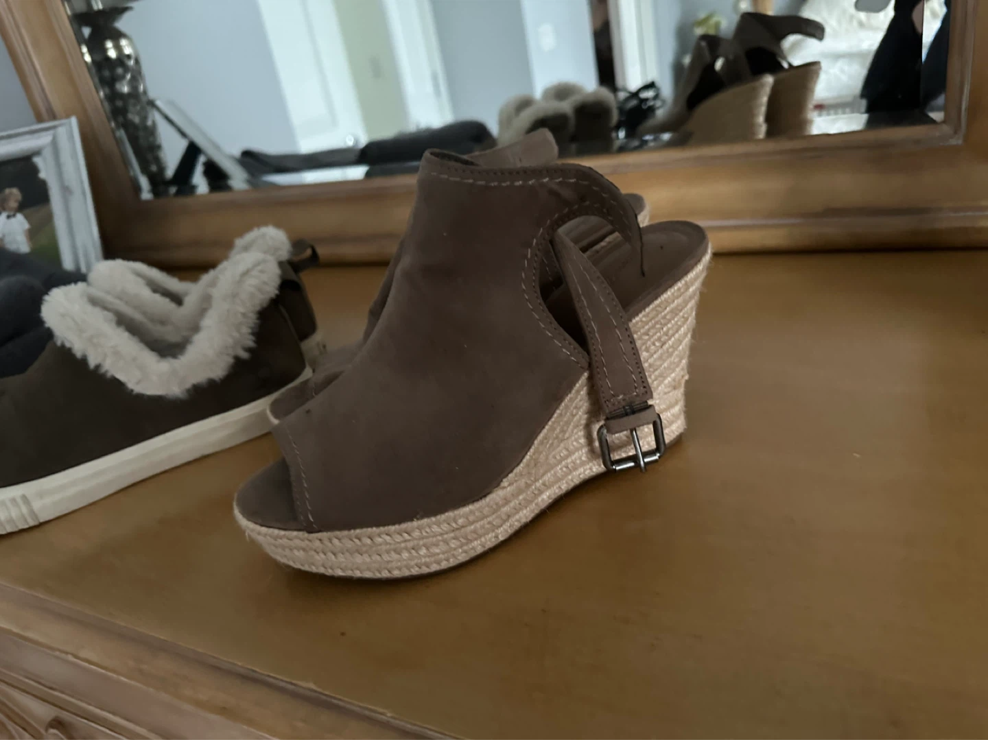 Brown Peep-Toe Wedge Sandals