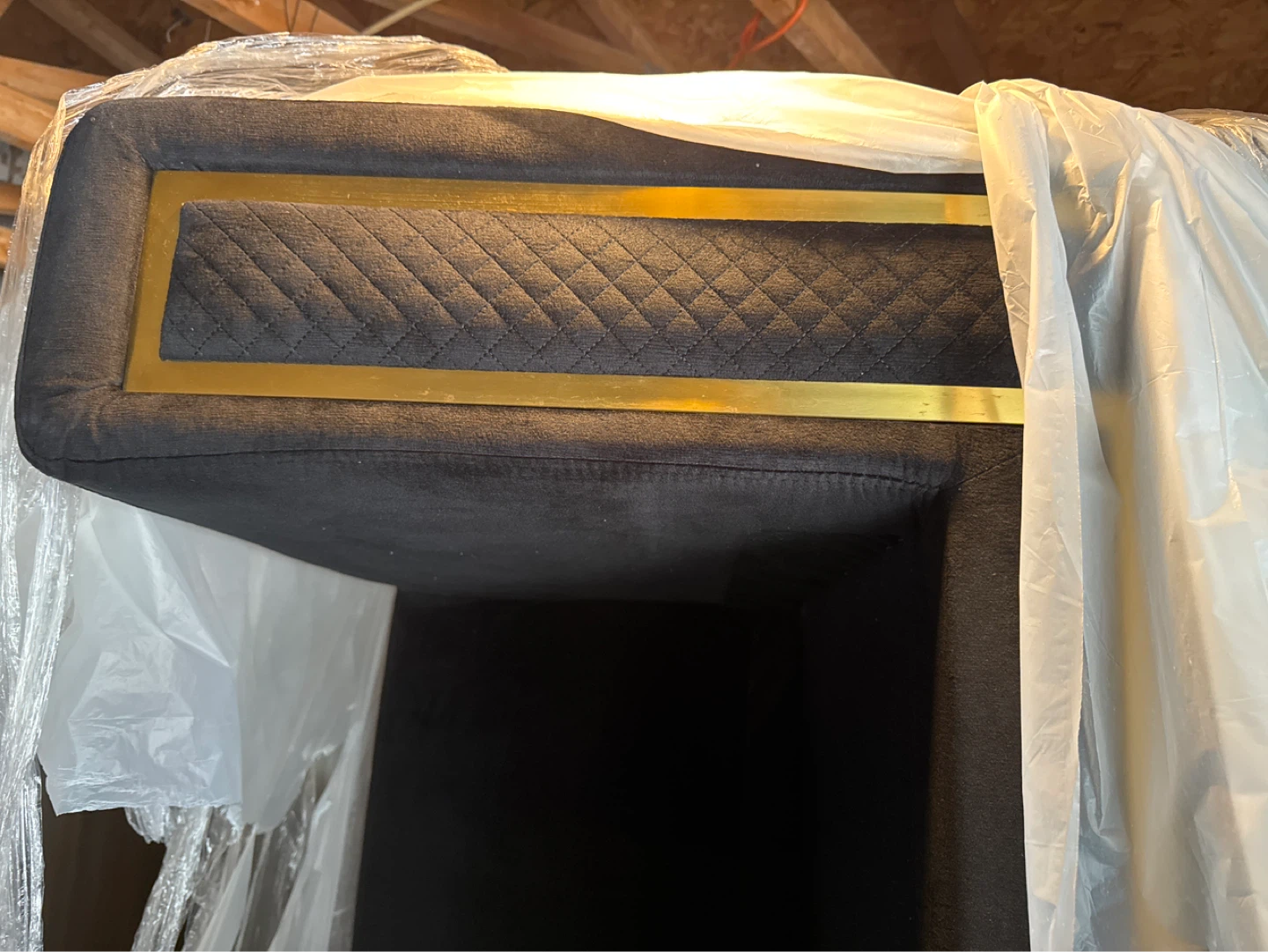 Black Velvet sofa  3 person  with Gold Trim - photo 2