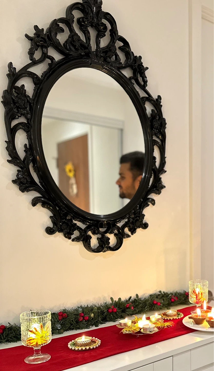 Ornate Black Oval Wall Mirror