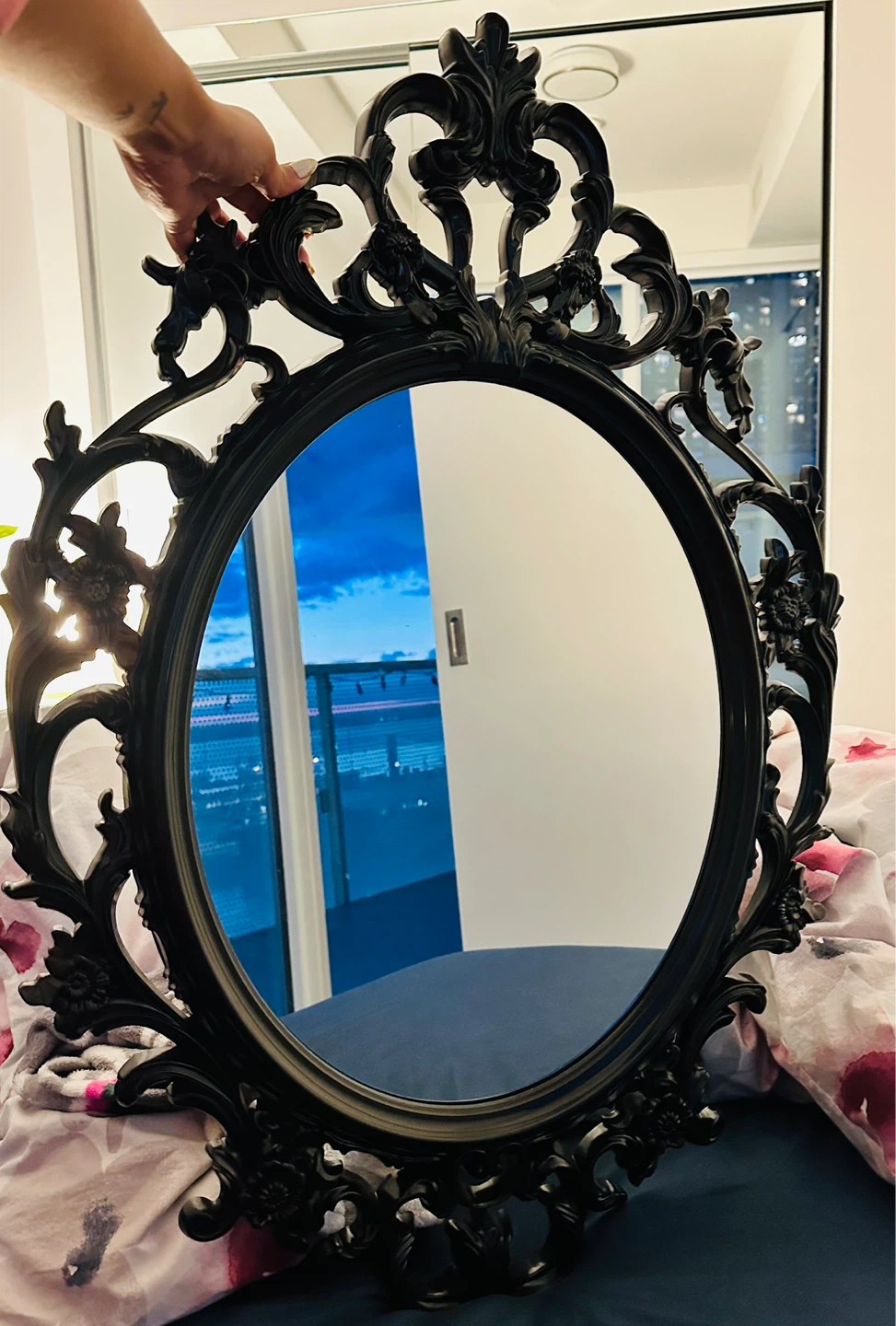 Ornate Black Oval Wall Mirror - photo 2