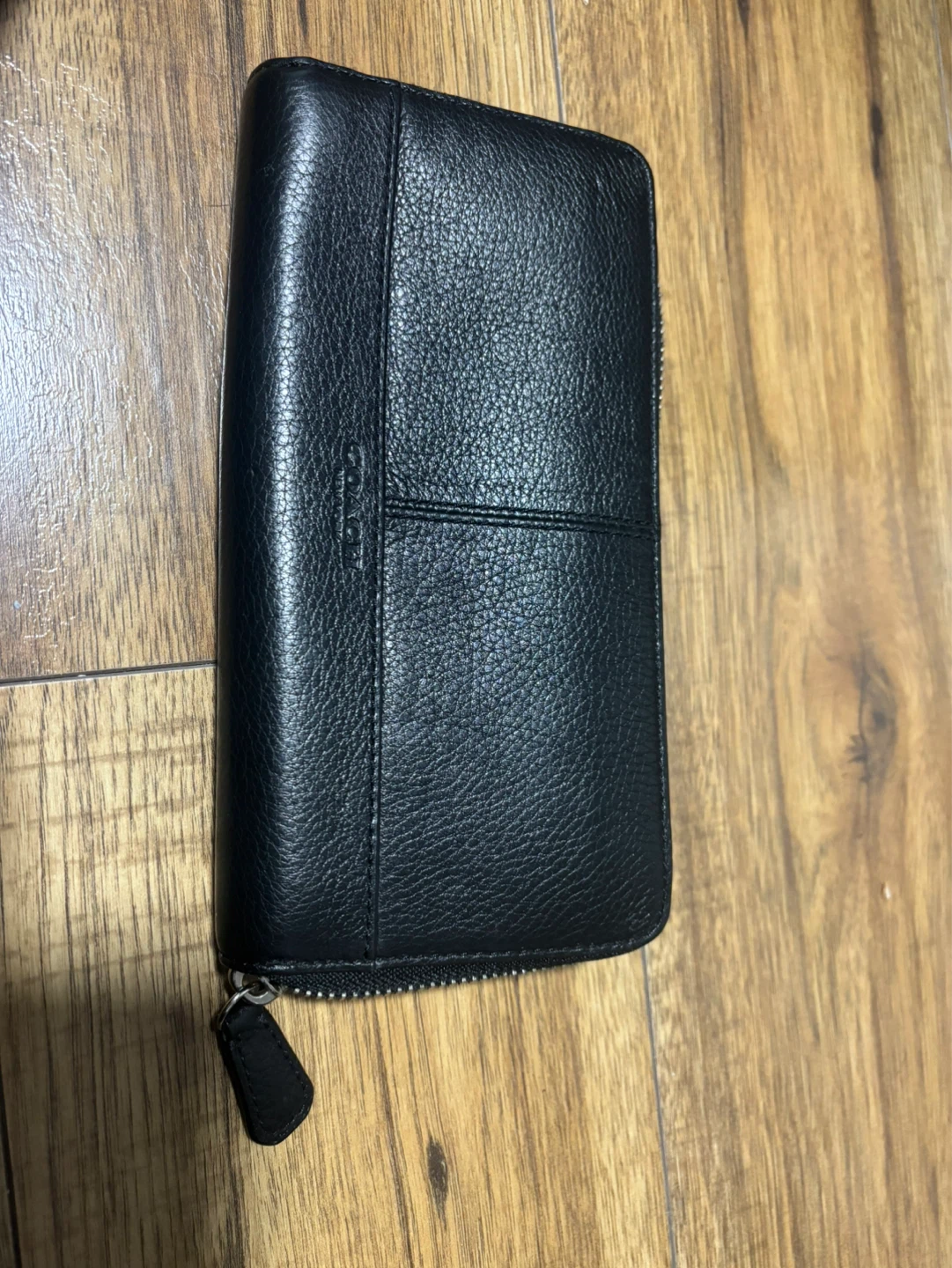 Black coach Leather Zip Around Wallet