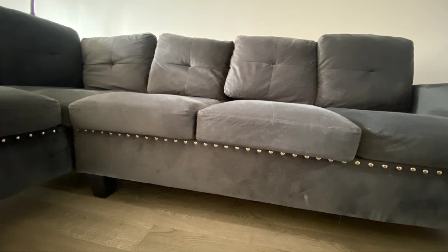 6 seater Grey Sectional Couch/Sofas with Stud Detailing