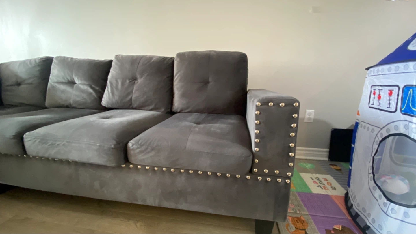 6 seater Grey Sectional Couch/Sofas with Stud Detailing - photo 4