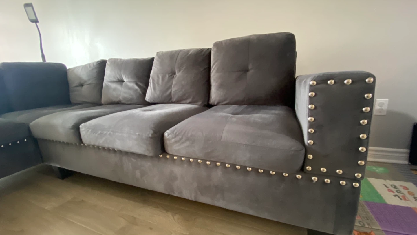 6 seater Grey Sectional Couch/Sofas with Stud Detailing - photo 3