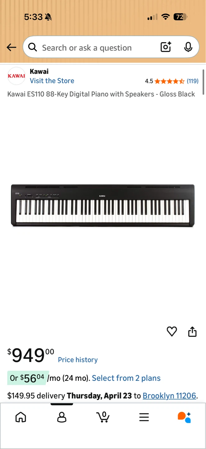 Kawai ES110 88-Key Digital Piano with Speakers - Gloss Black - photo 4
