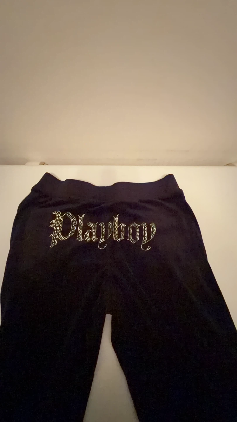 Playboy Velour Pants Black Rhinestone Logo - photo 2